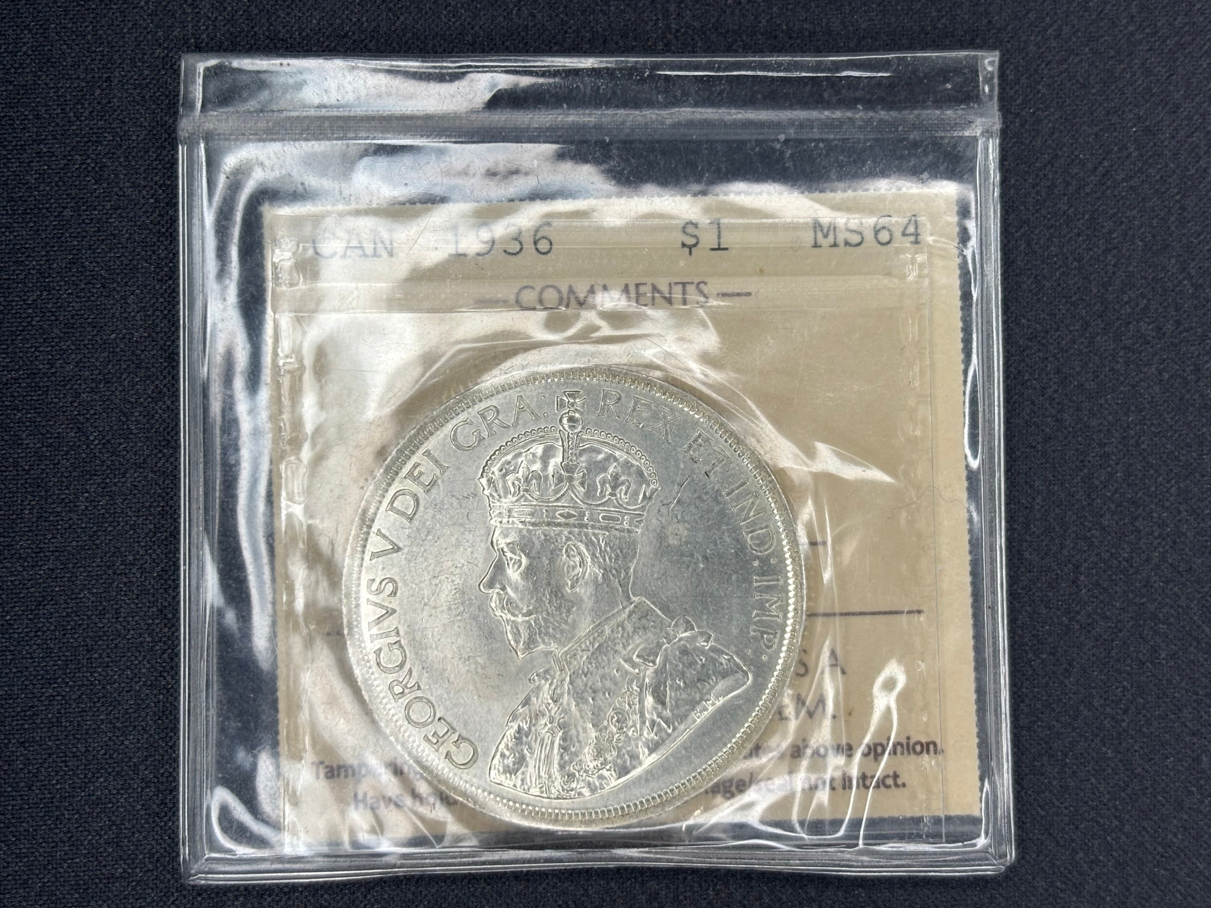 Canadian Silver Coin - Dollars - 1936 - MS64 ICCS