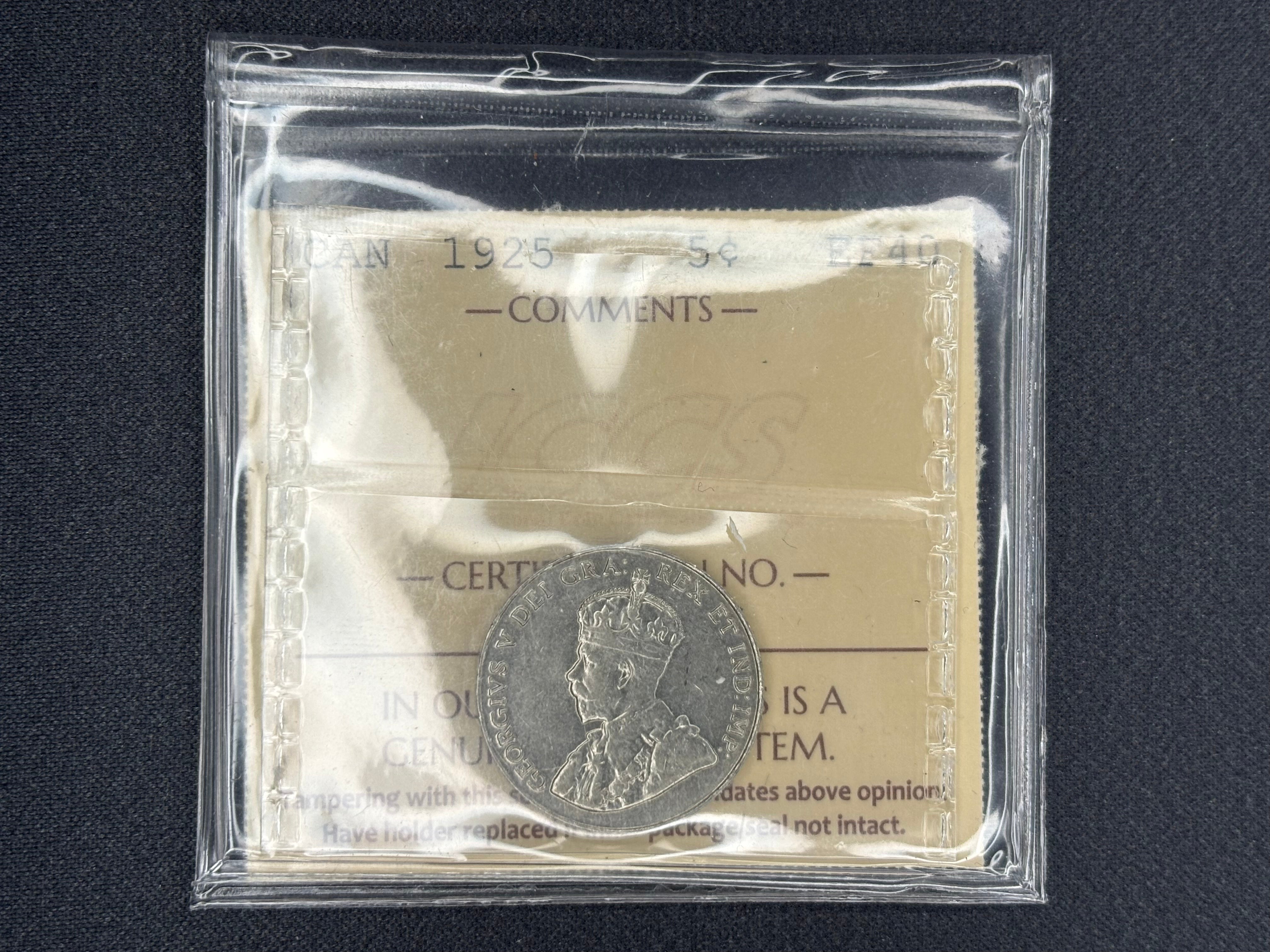 Key date - Canadian Coin - 5 cents - 1925 - EF40 ICCS