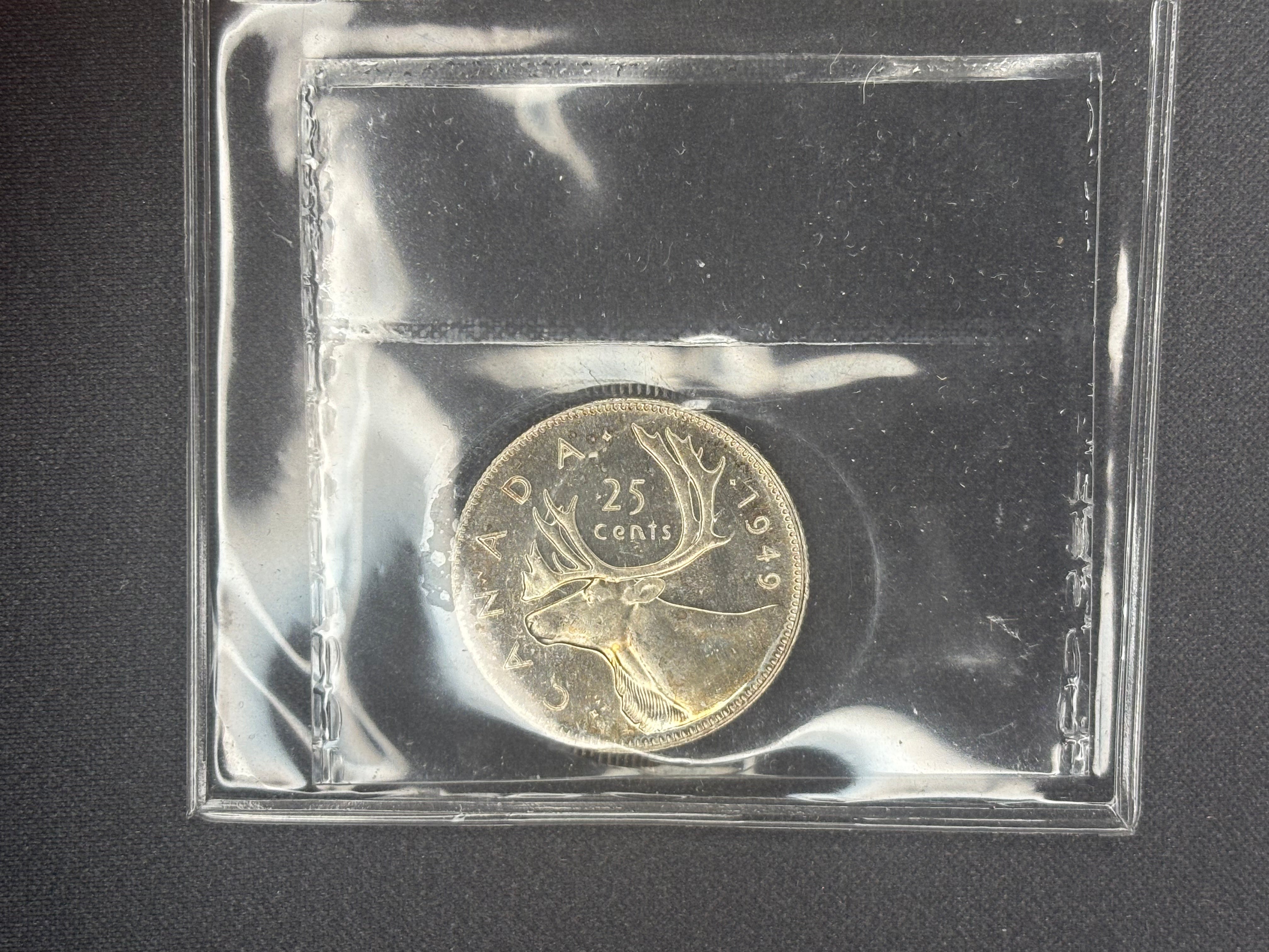 Canadian Silver Coin - 25 cents - 1949 - MS64 ICCS