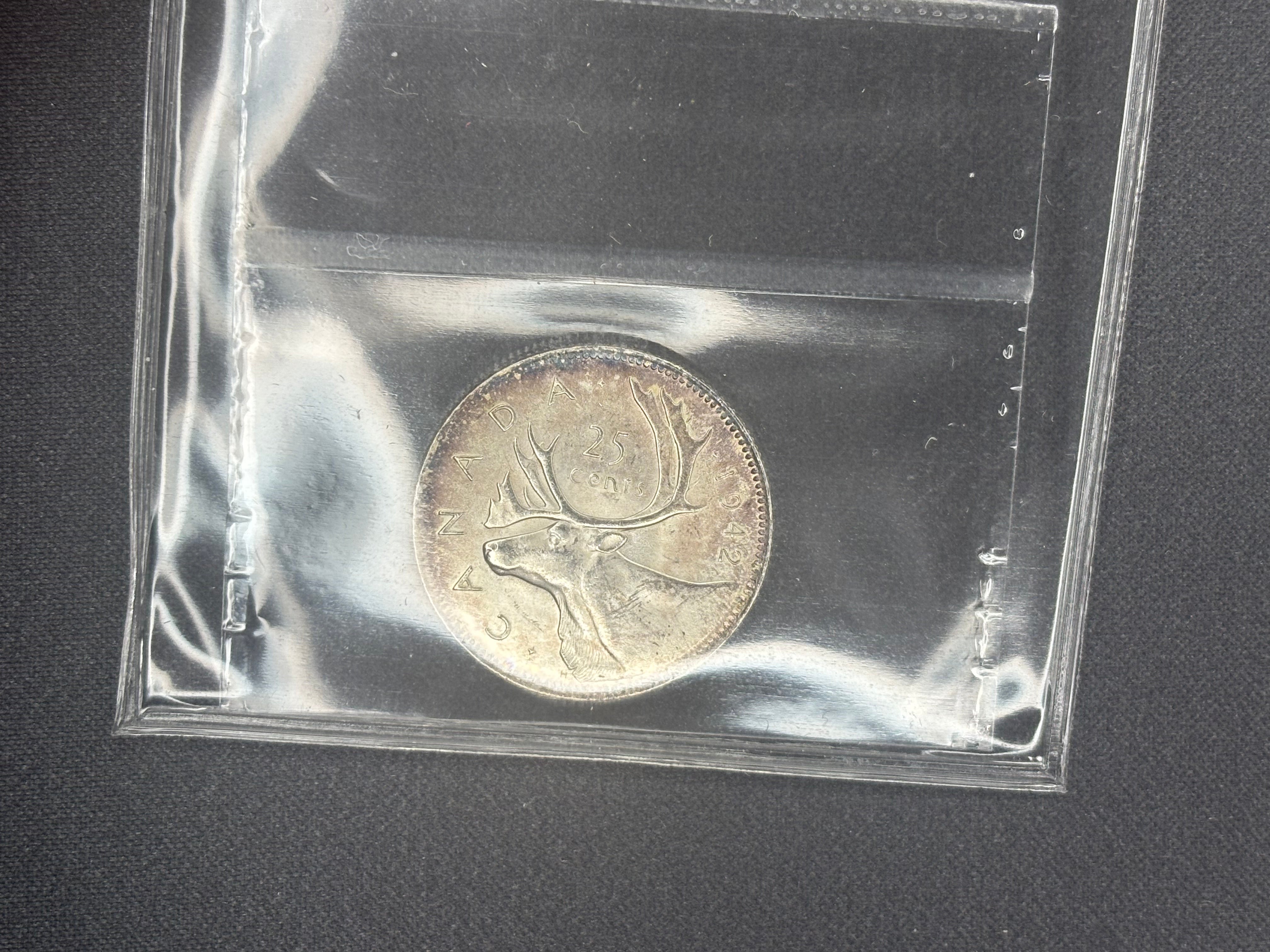 Canadian Silver Coin - 25 cents - 1942 - MS64 ICCS