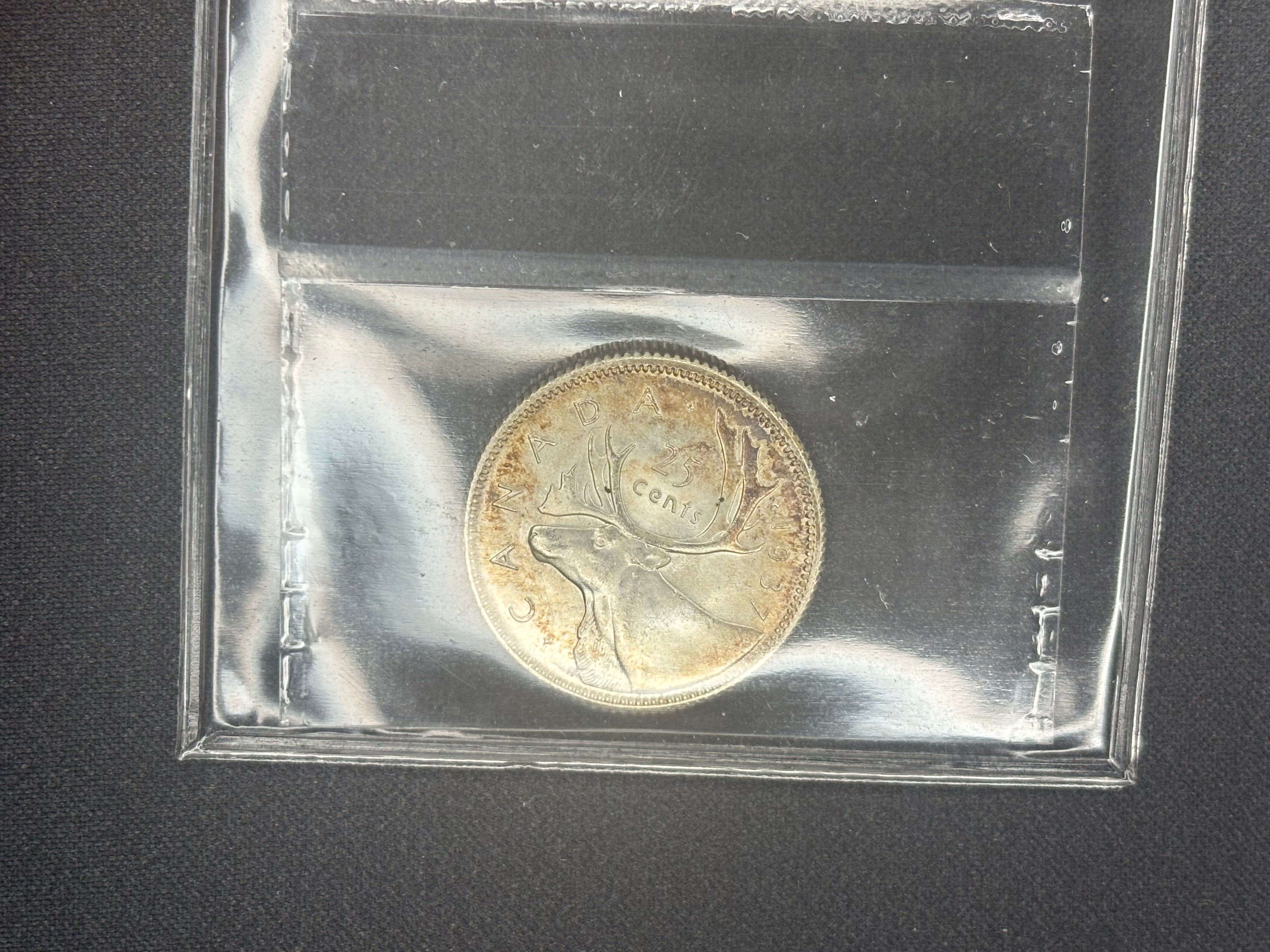 Canadian Silver Coin - 25 cents - 1937 MS64 ICCS