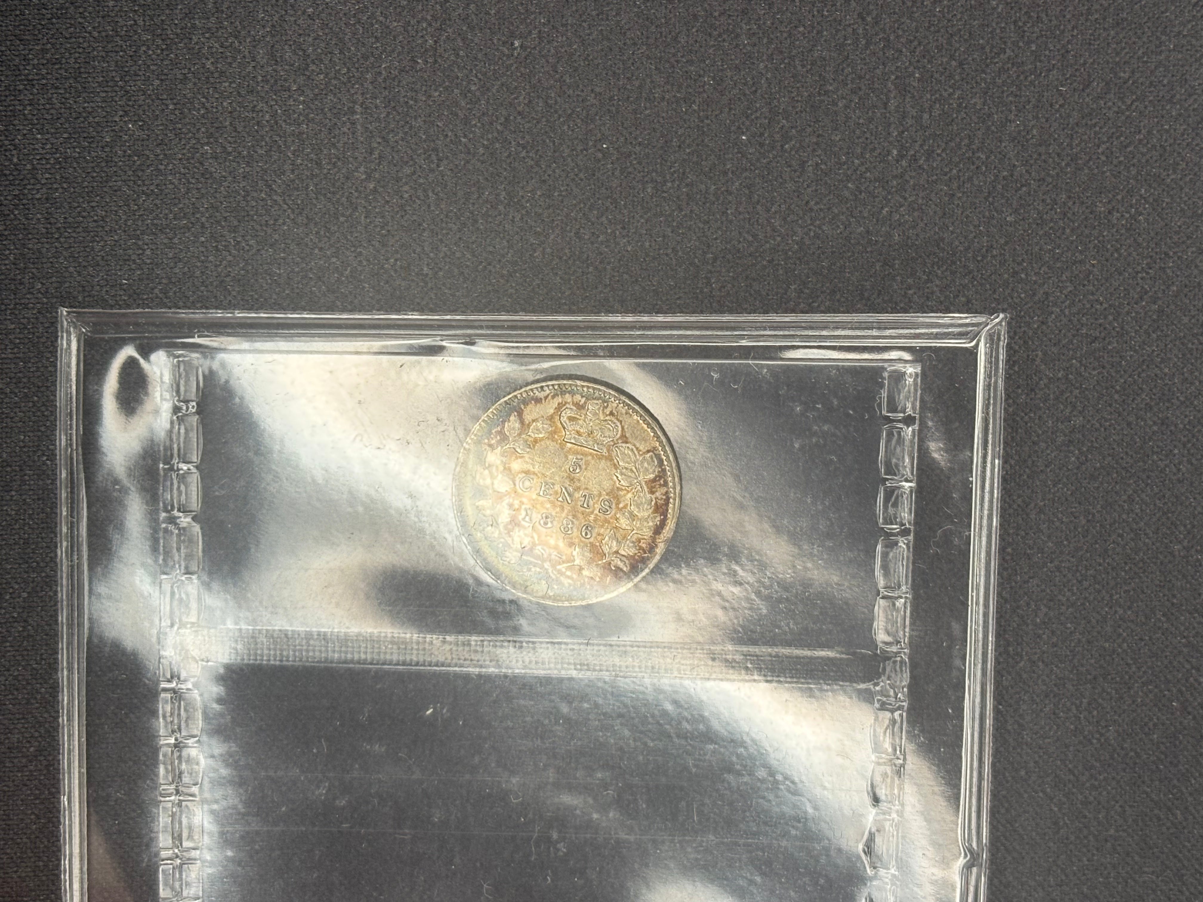 Canada Silver Coin- 5 cents - 1886 Small 6 - ICCS EF40