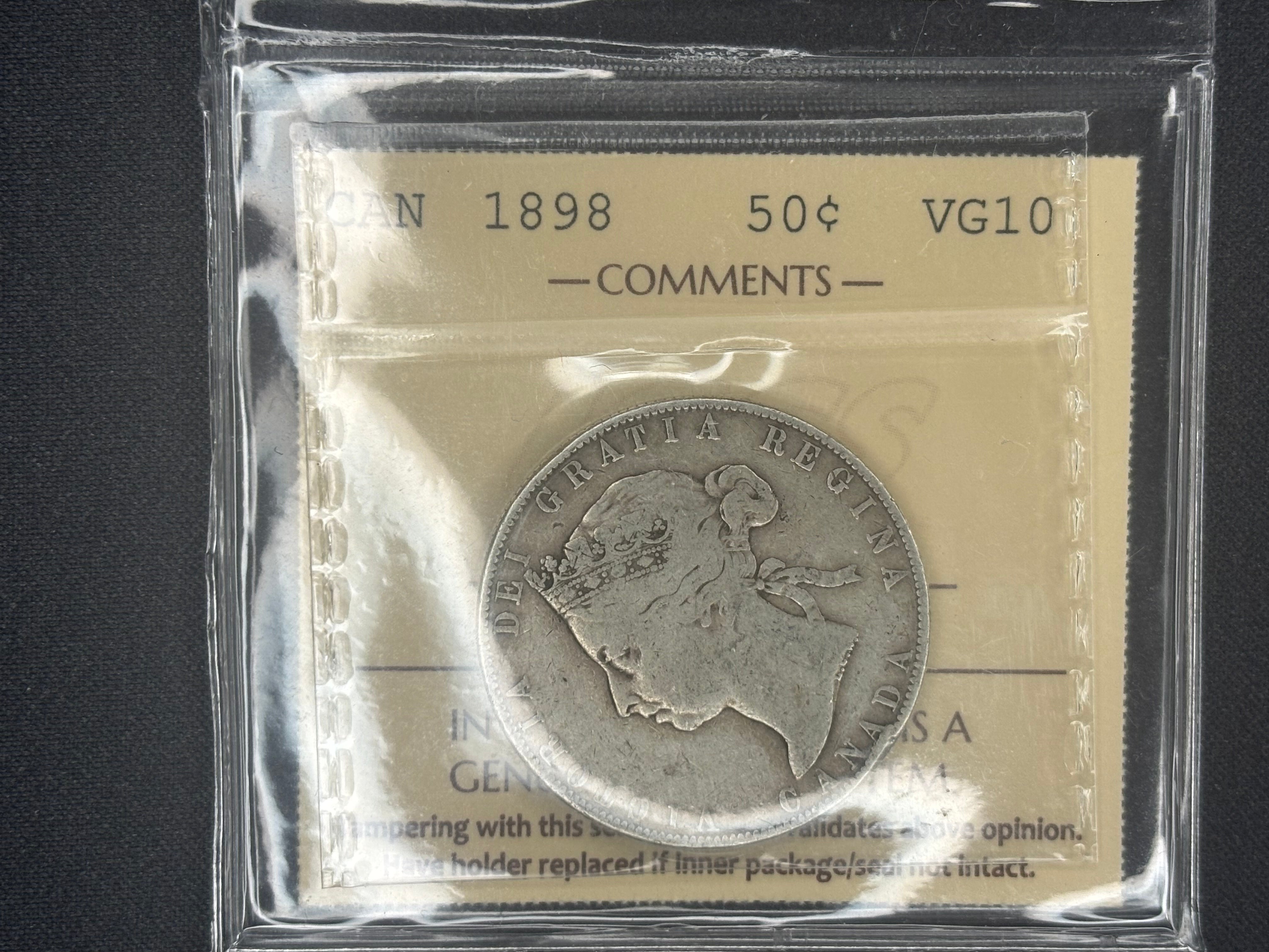 Canadian Silver Coin - 50 cents - 1898 - VG10 ICCS