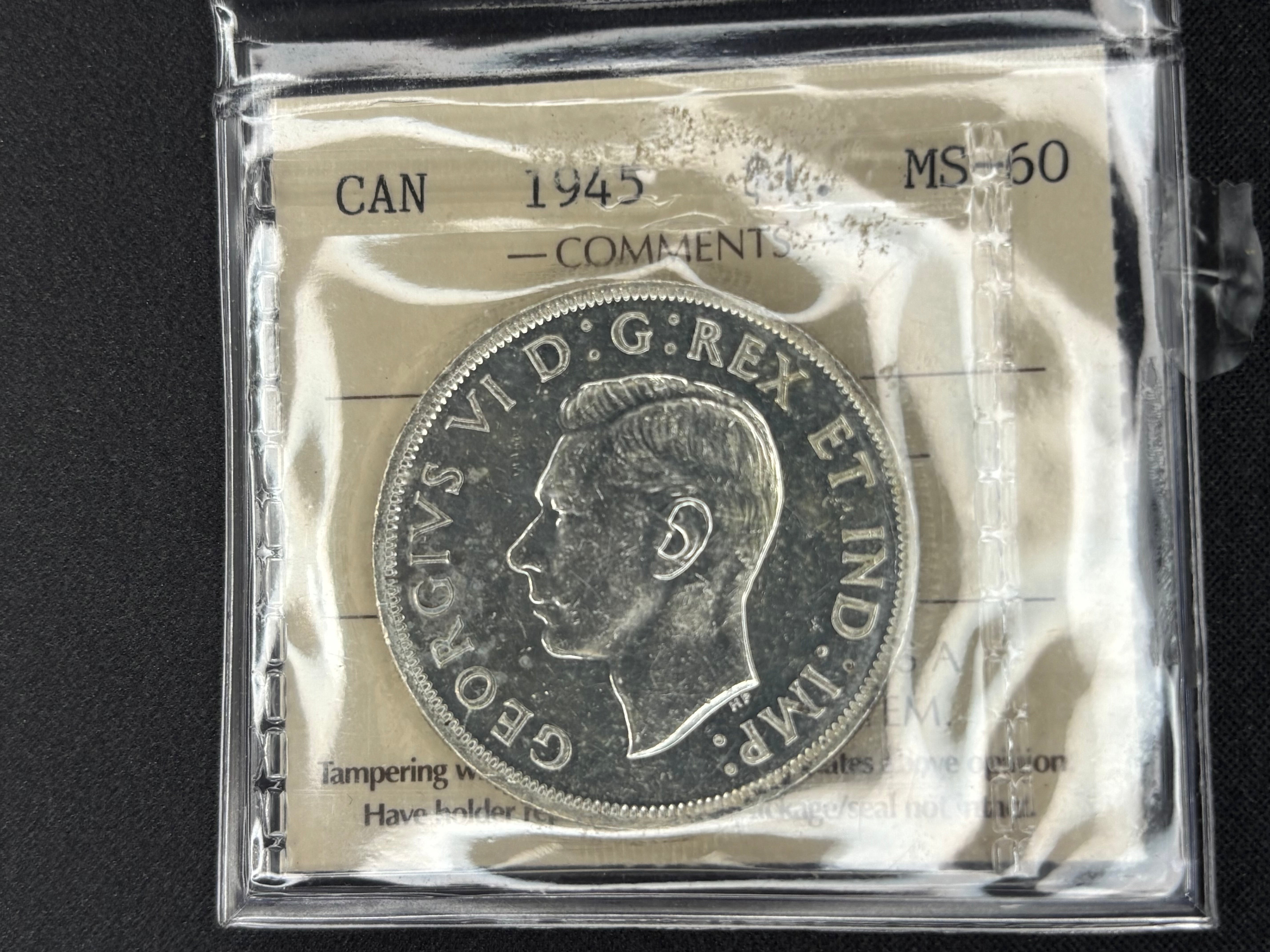 Canadian Silver Coin - Dollars - 1945 ICCS MS60