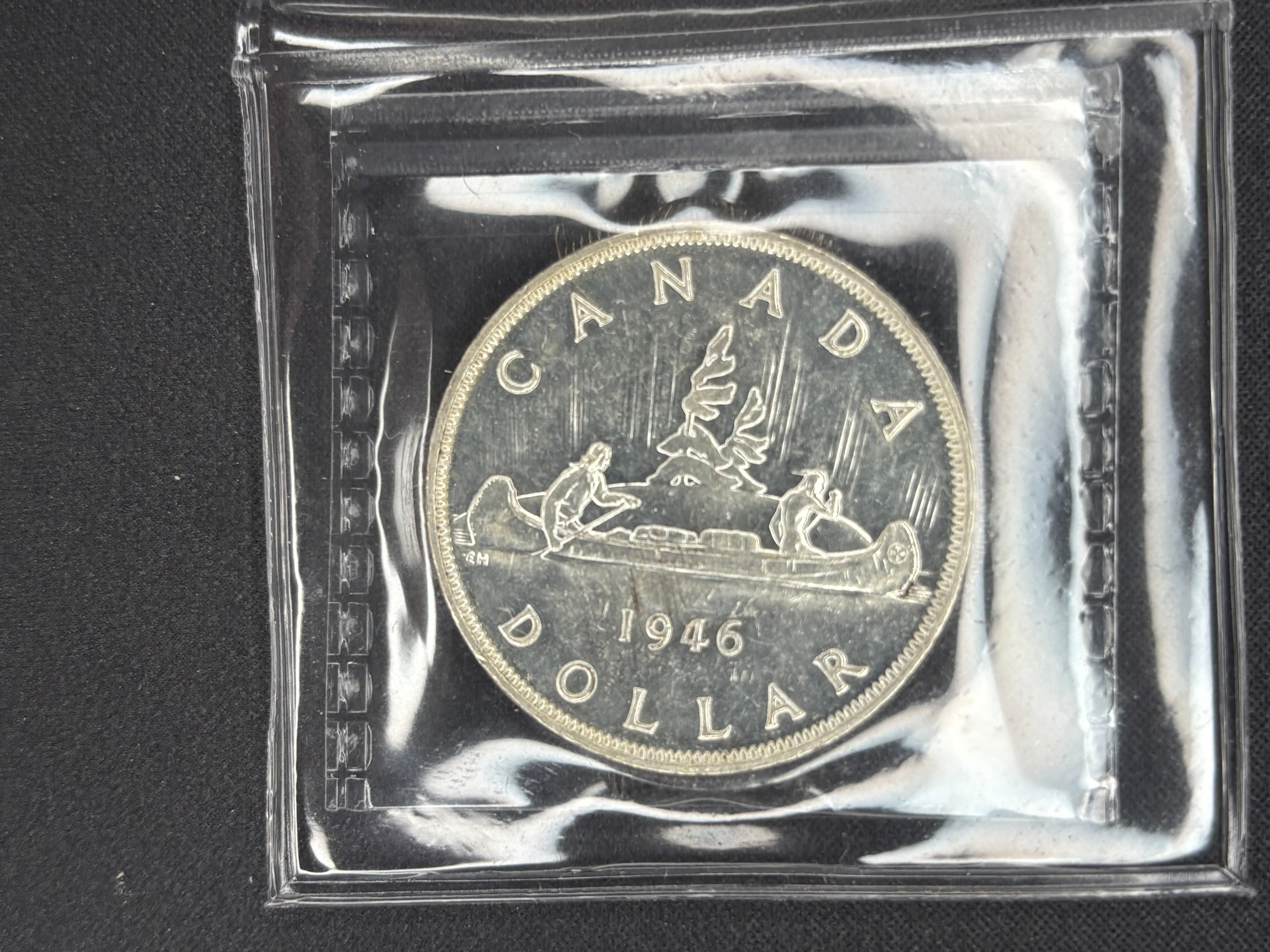 Canadian Silver Coin - Dollars - 1946 DoubleHp MS62 ICCS