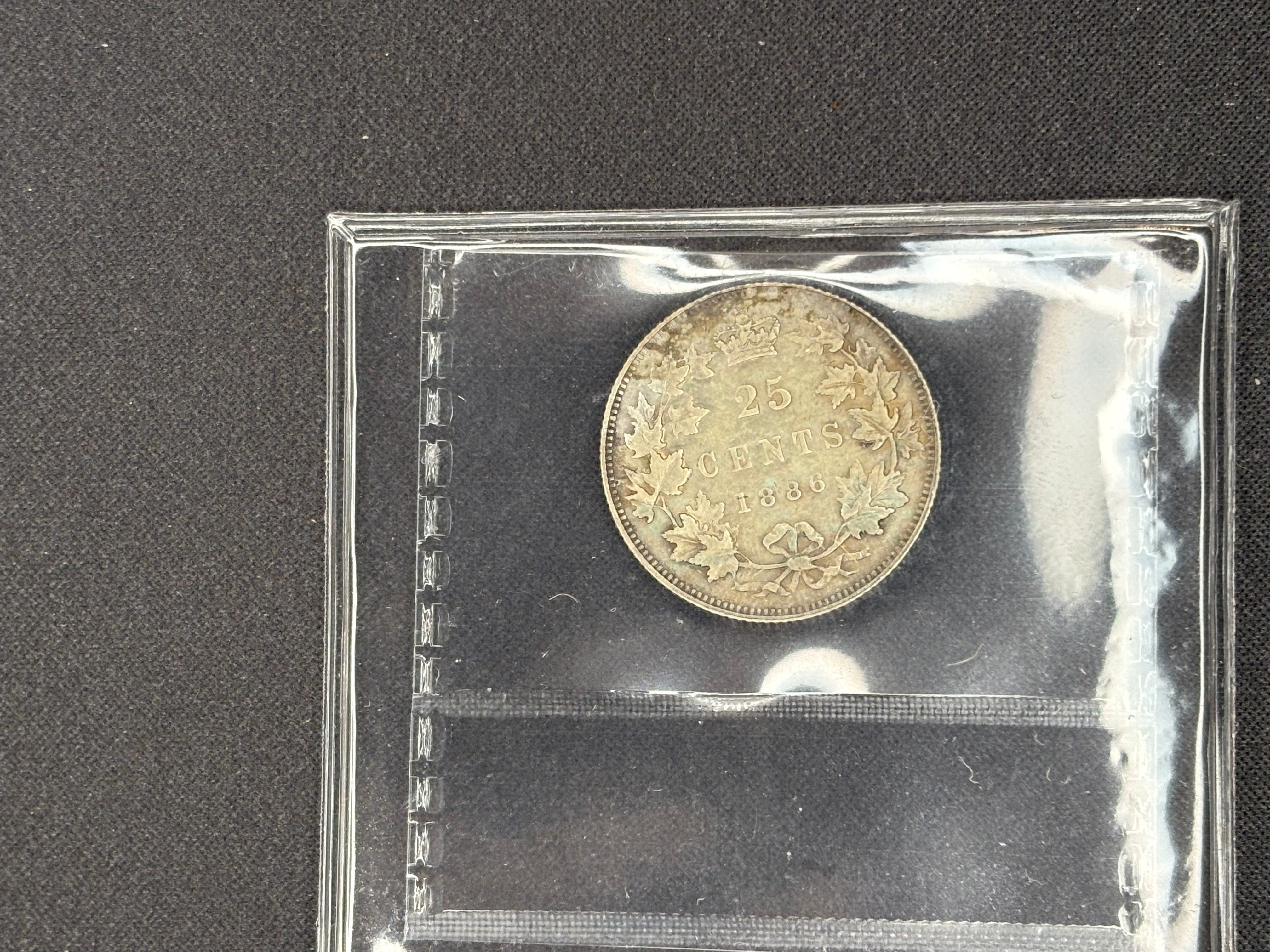 Canadian Silver Coin - 25 cents - 1886 Obv4;SBE - VF20 ICCS
