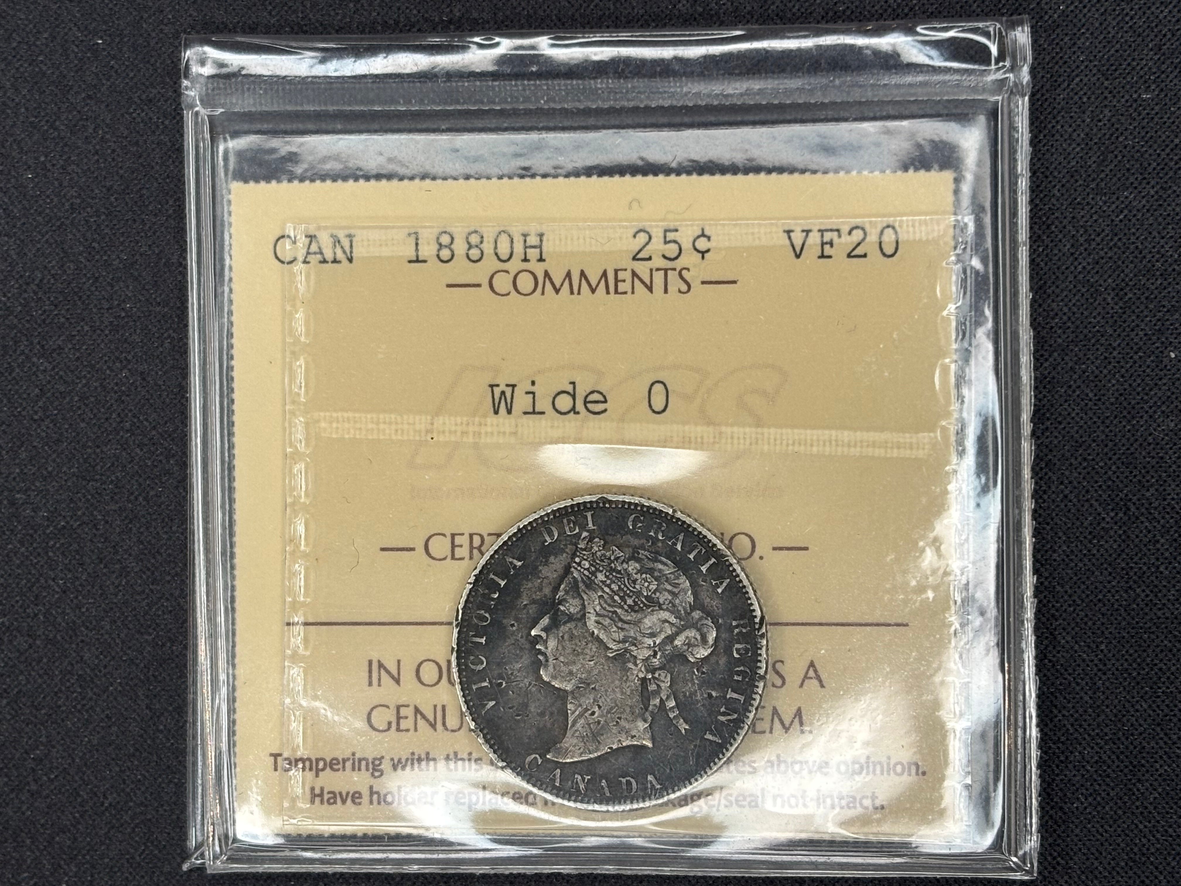 Canadian Silver Coin - 25 cents - 1880H Wide0 - VF20 ICCS