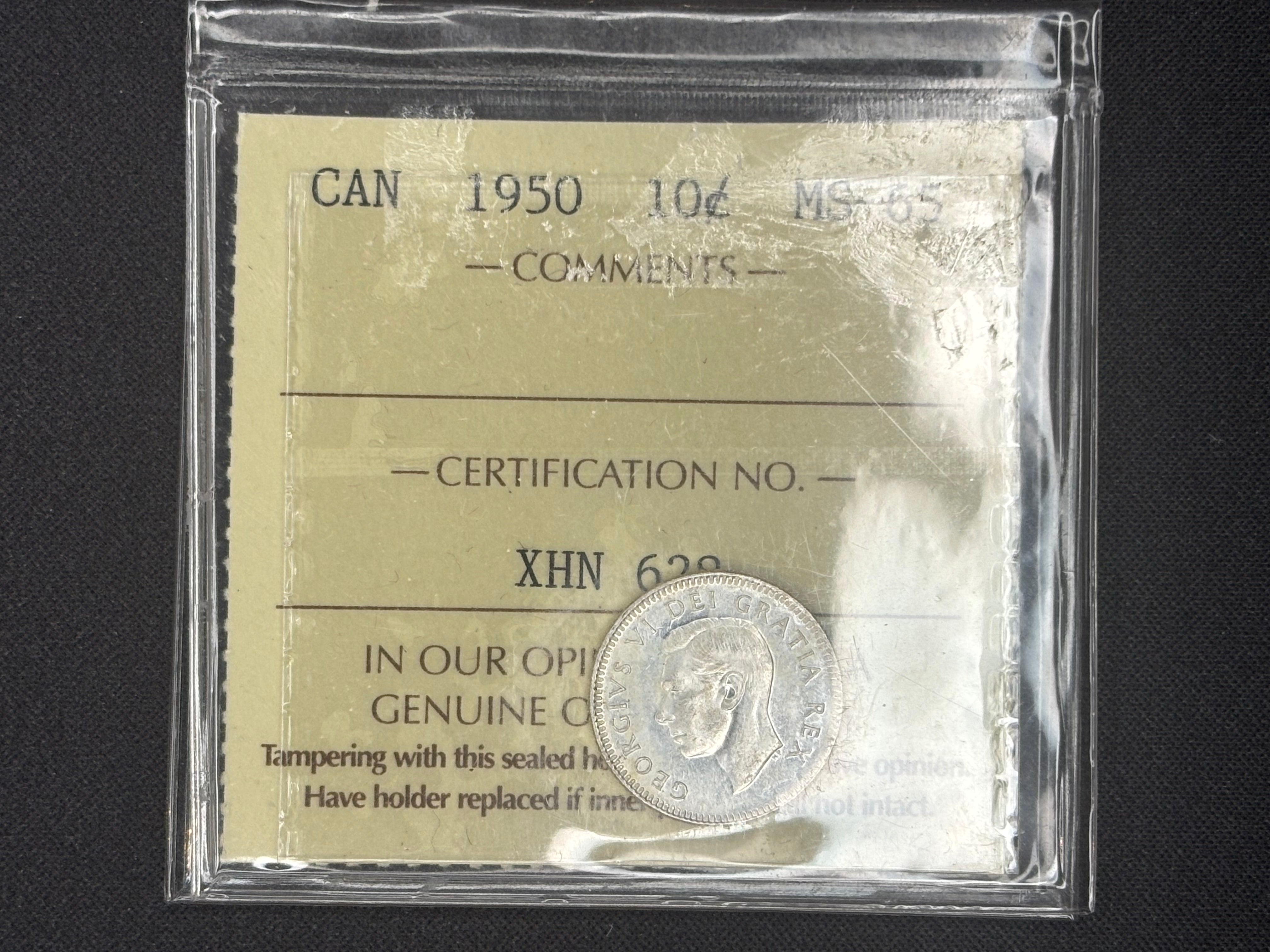 Canadian Silver Coin - 10 cents - 1950 MS65 ICCS