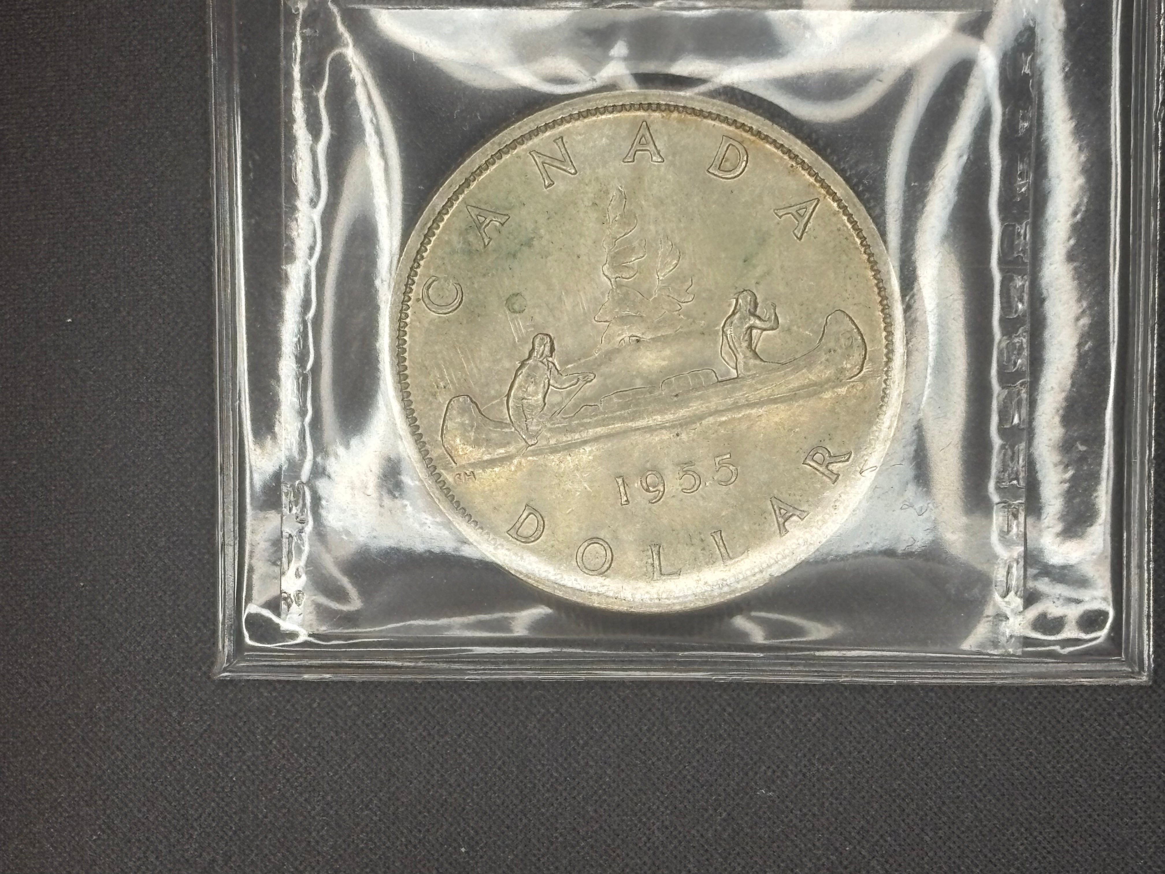 Scarce Canadian Silver Coin - Dollar - 1955 Fu Manchu MS64 ICCS