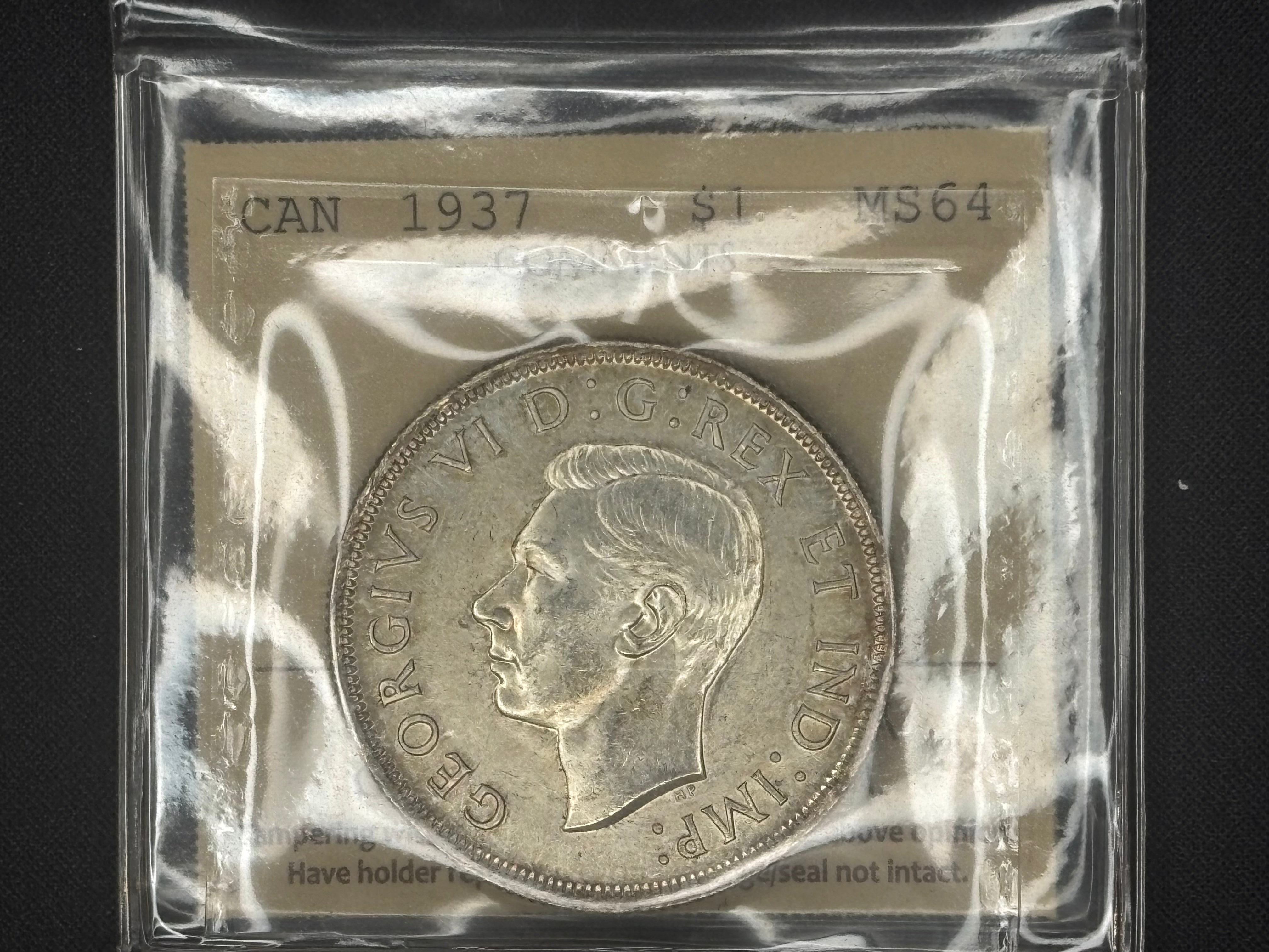 Canadian Silver Coin - Dollars - 1937 MS64 ICCS