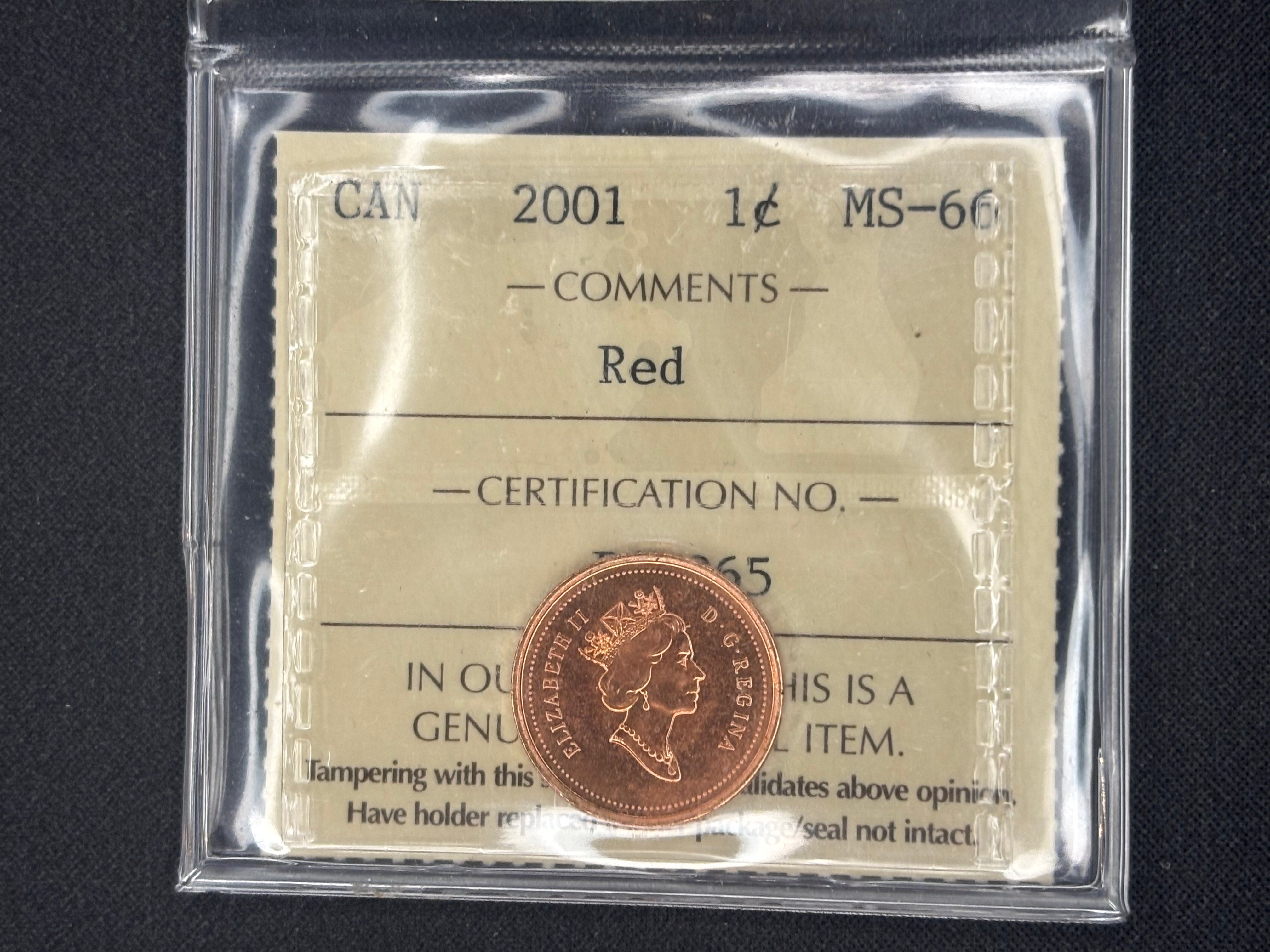 Canadian Coin - Penny - 2001 Red MS66 ICCS
