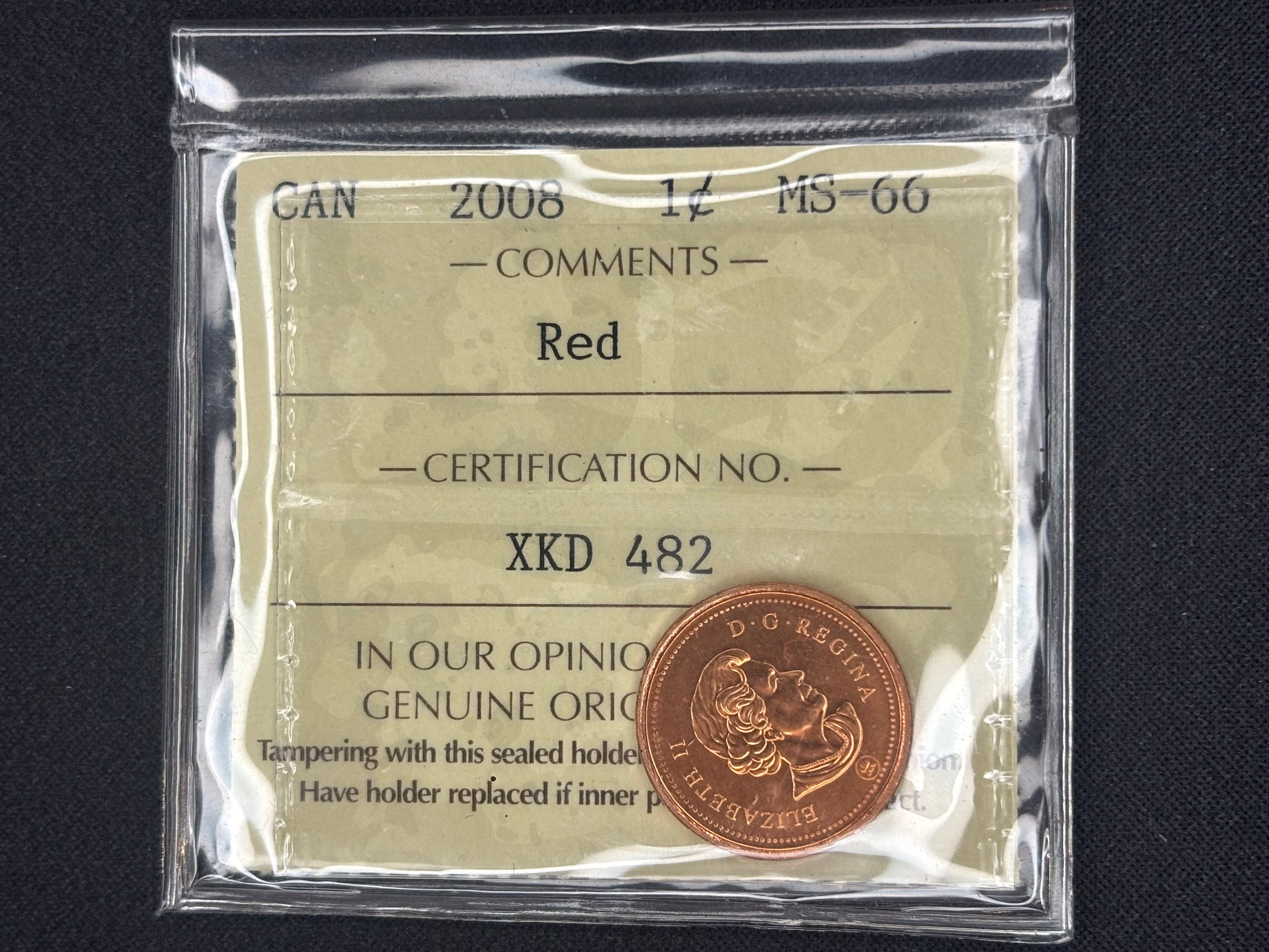 Canadian Coin - Penny - 2008 Red MS66 ICCS