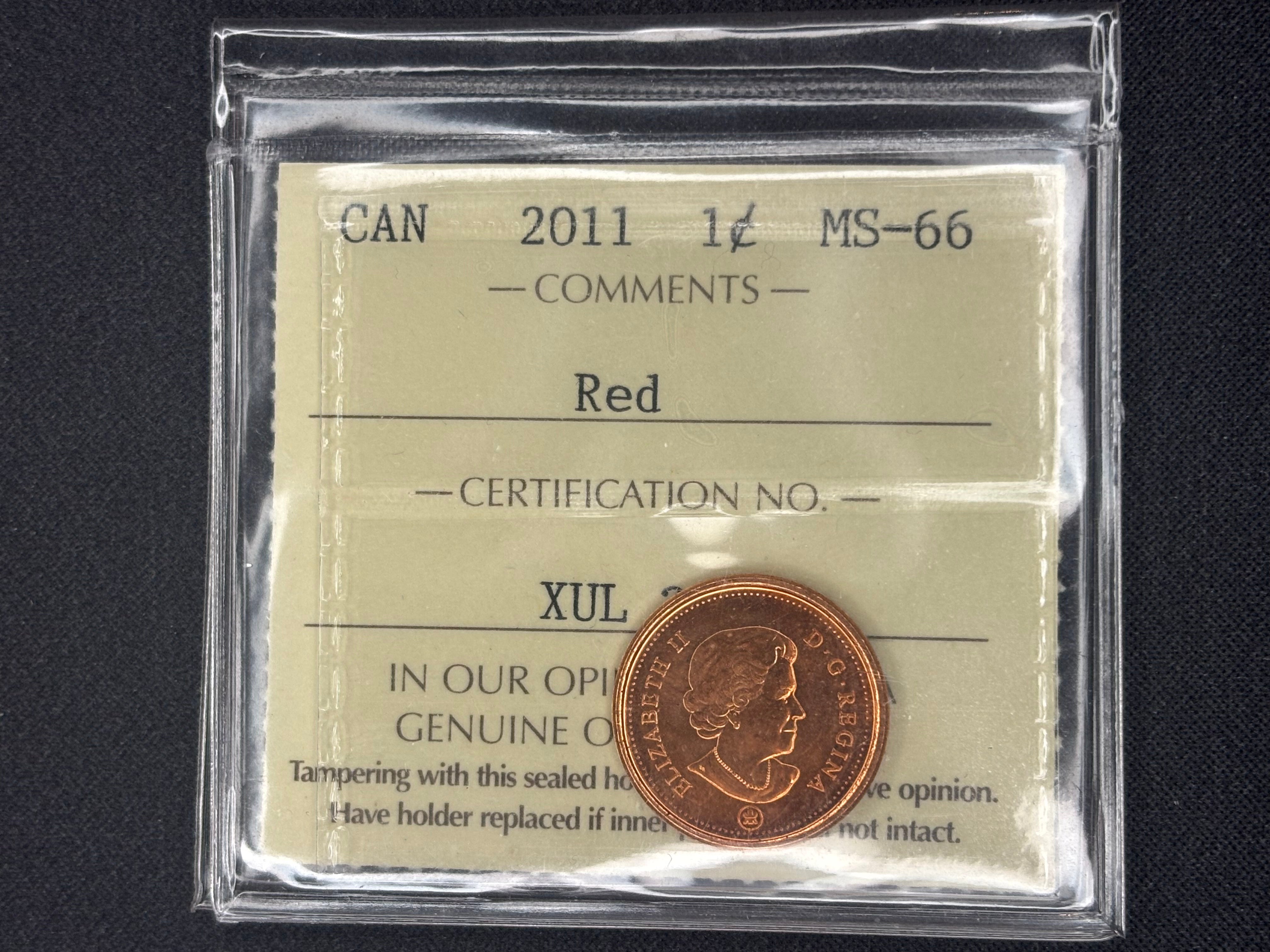 Canadian Coin - Penny - 2011 Red MS66 ICCS