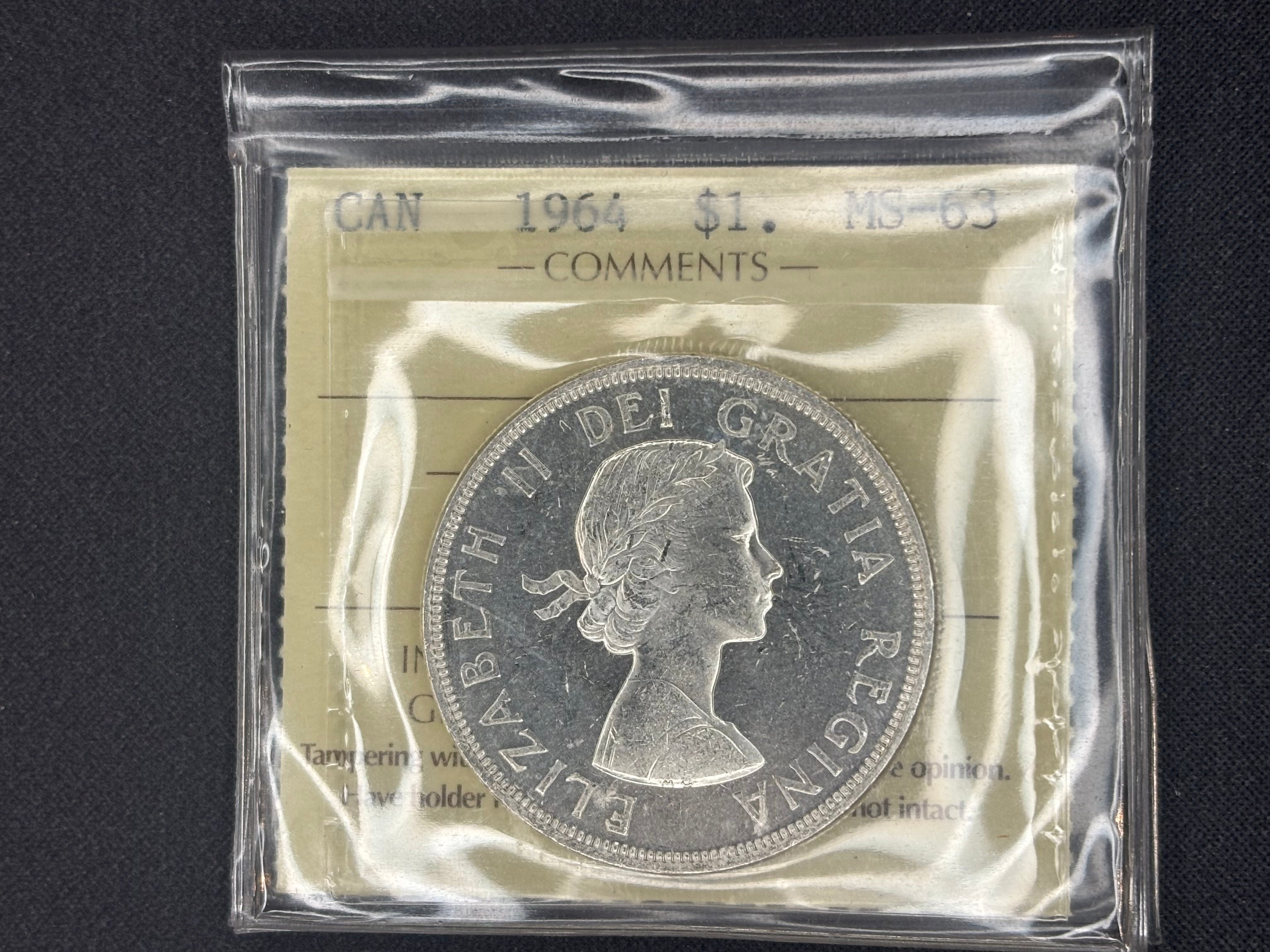 Canadian Silver Coin - Dollar - 1964 MS63 ICCS