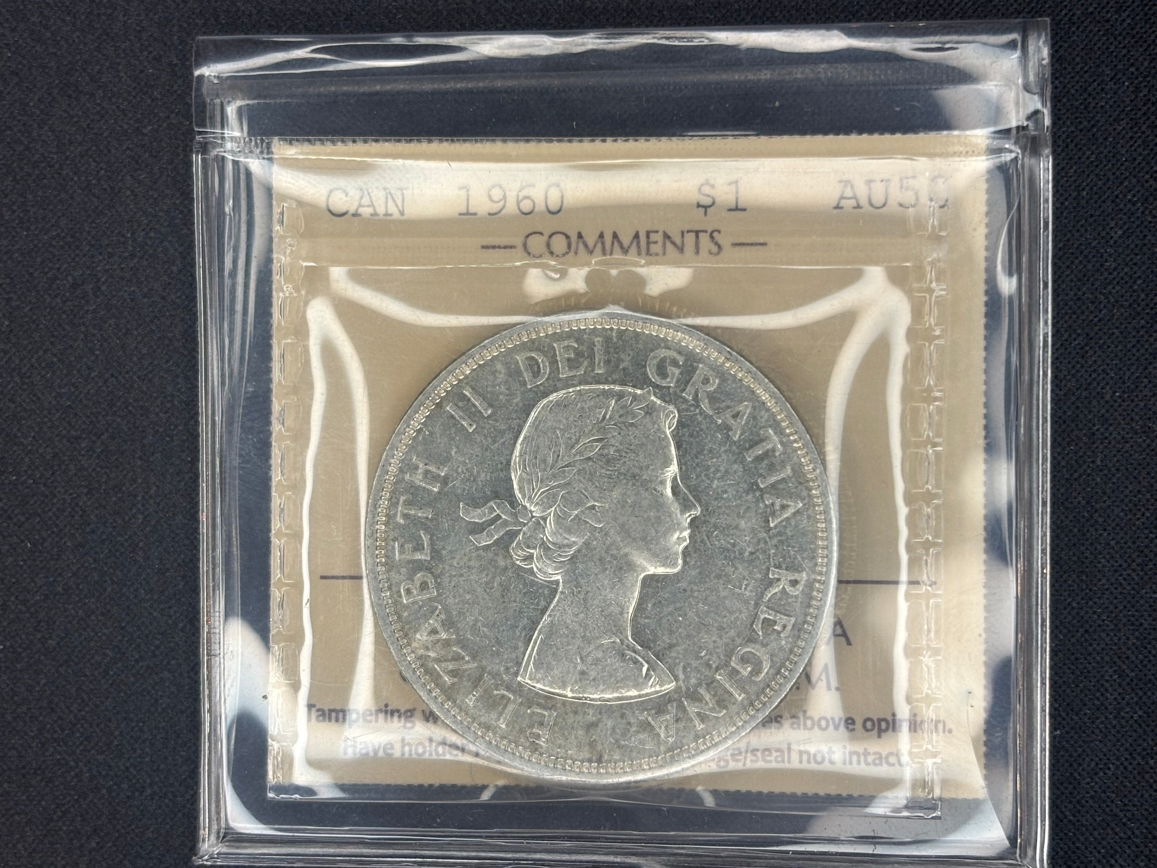 Canadian Silver Coin - Dollar - 1960 AU50 ICCS