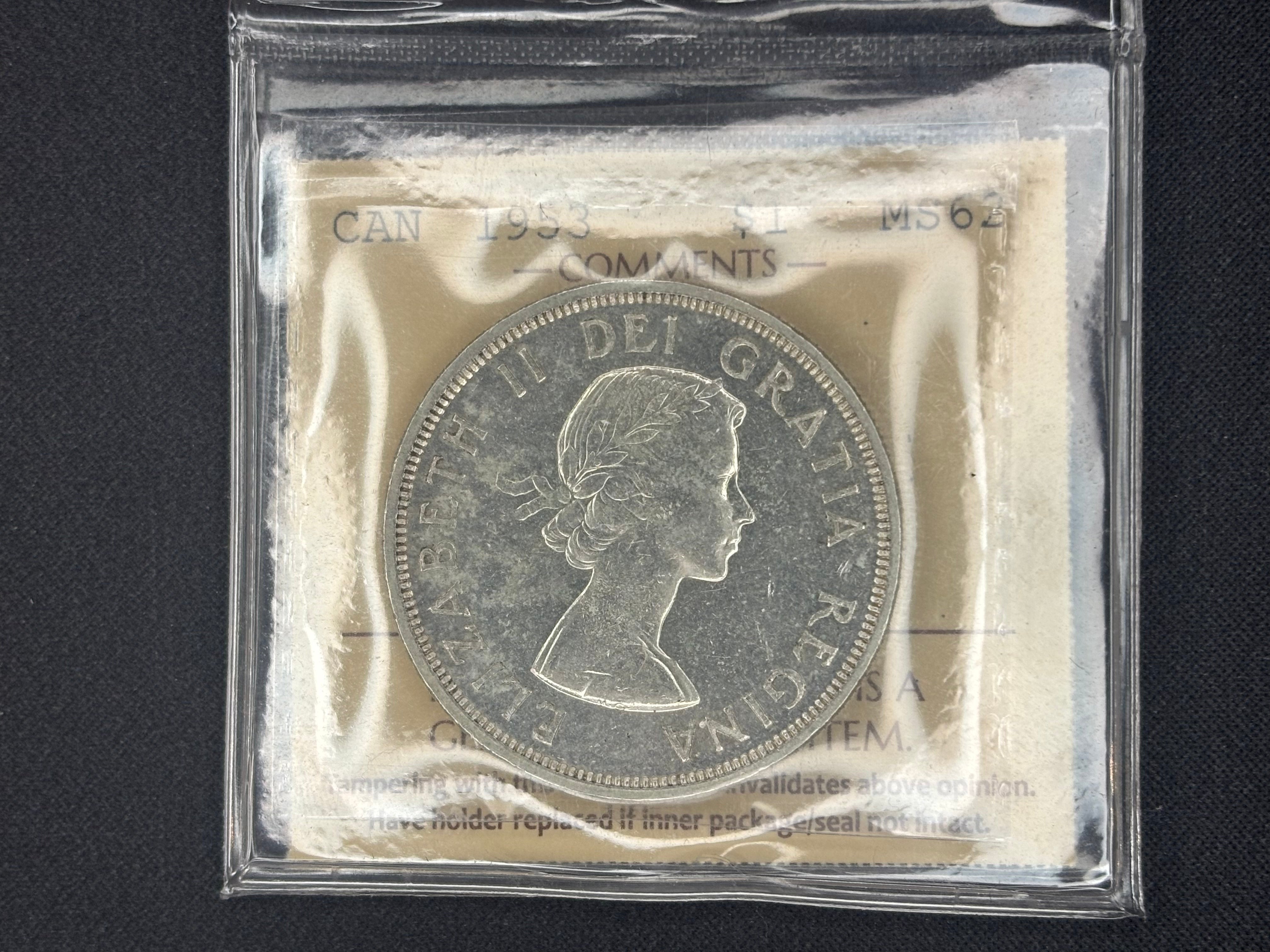 Canadian Silver Coin - Dollar - 1953 SF MS62 ICCS