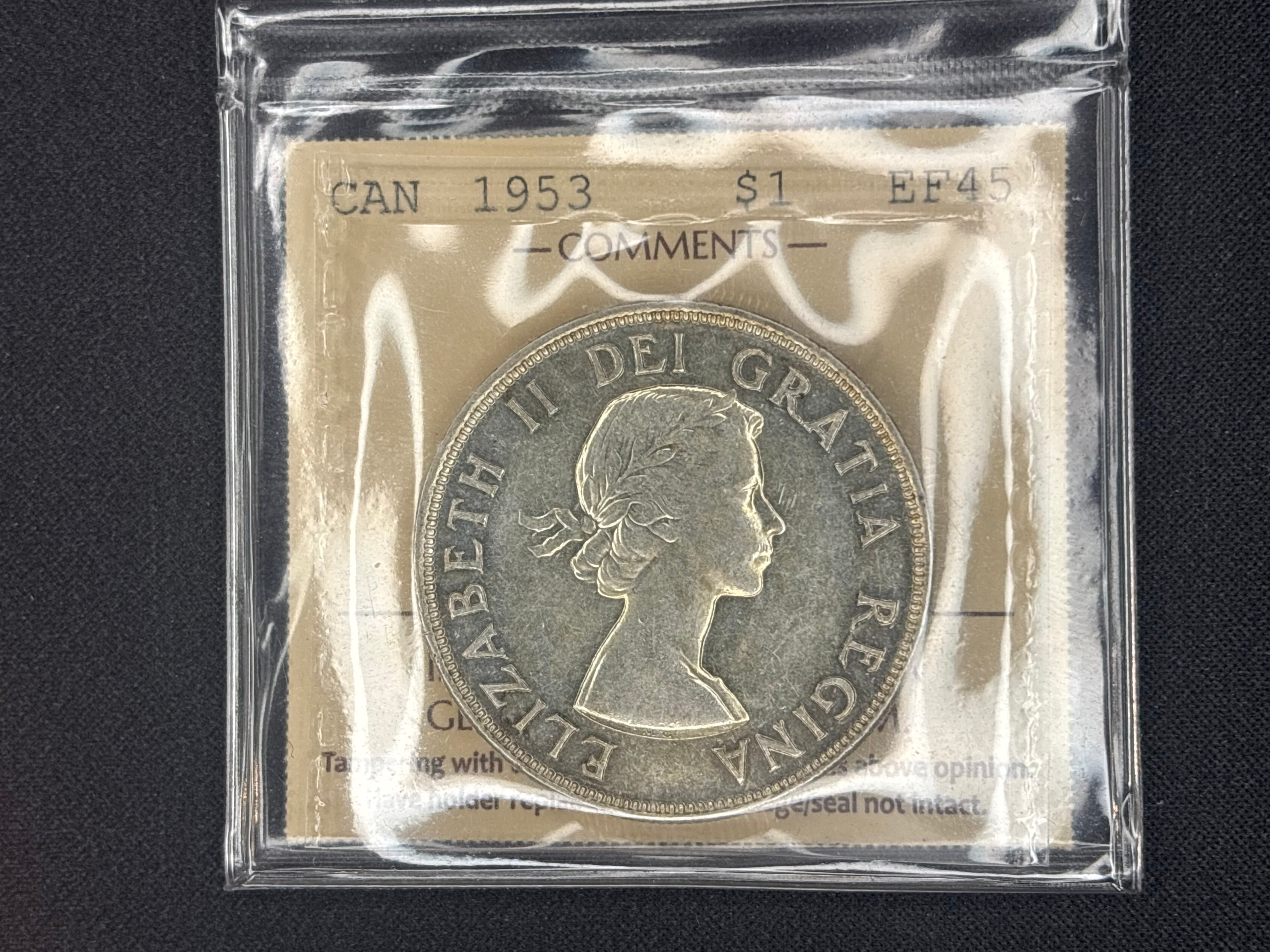 Canadian Silver Coin - Dollar - 1953 NSF EF45 ICCS