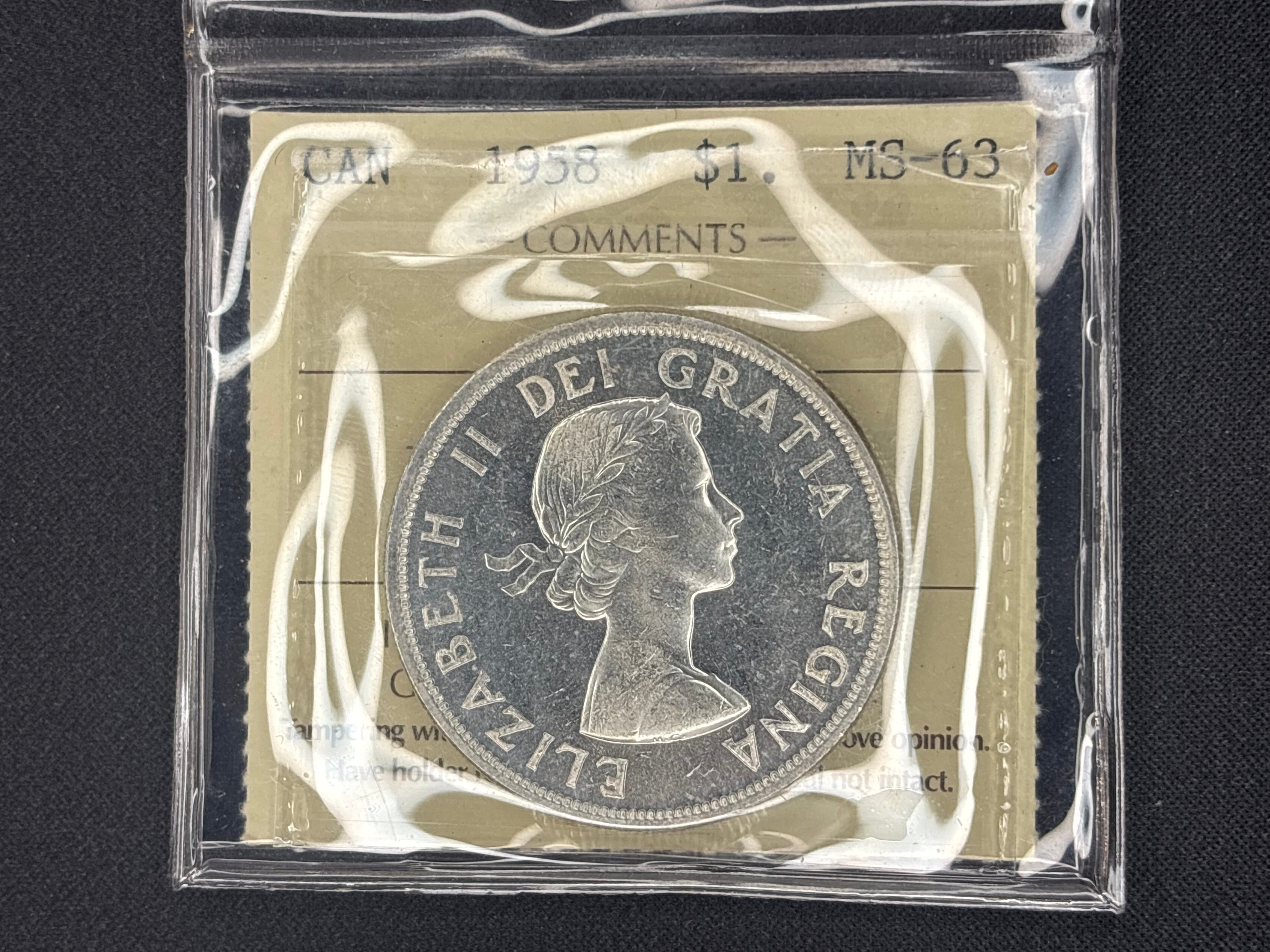 Canadian Silver Coin - Dollar - 1958 MS63 ICCS