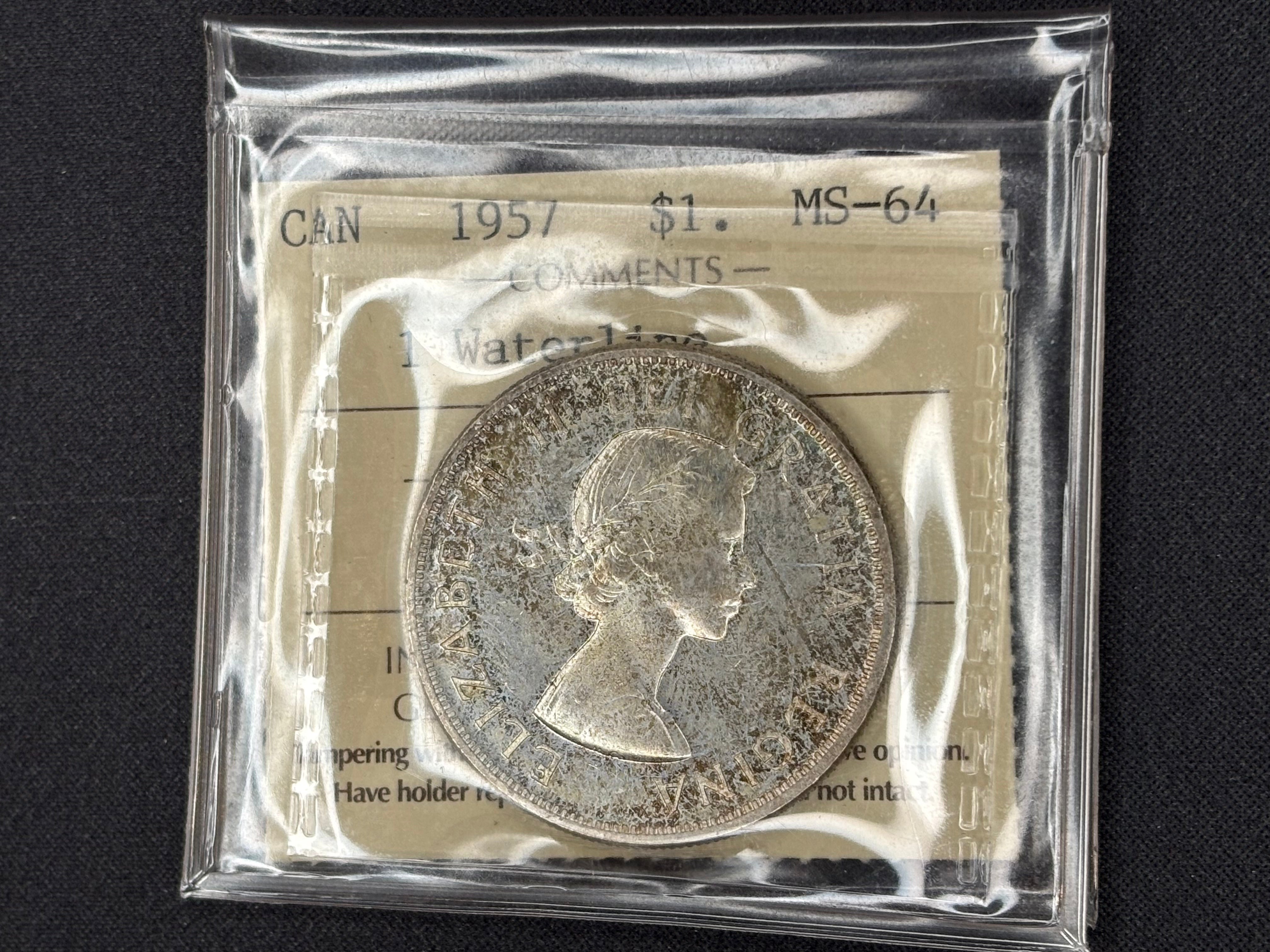 Canadian Silver Coin - Dollar - 1957 1WL - MS64 ICCS