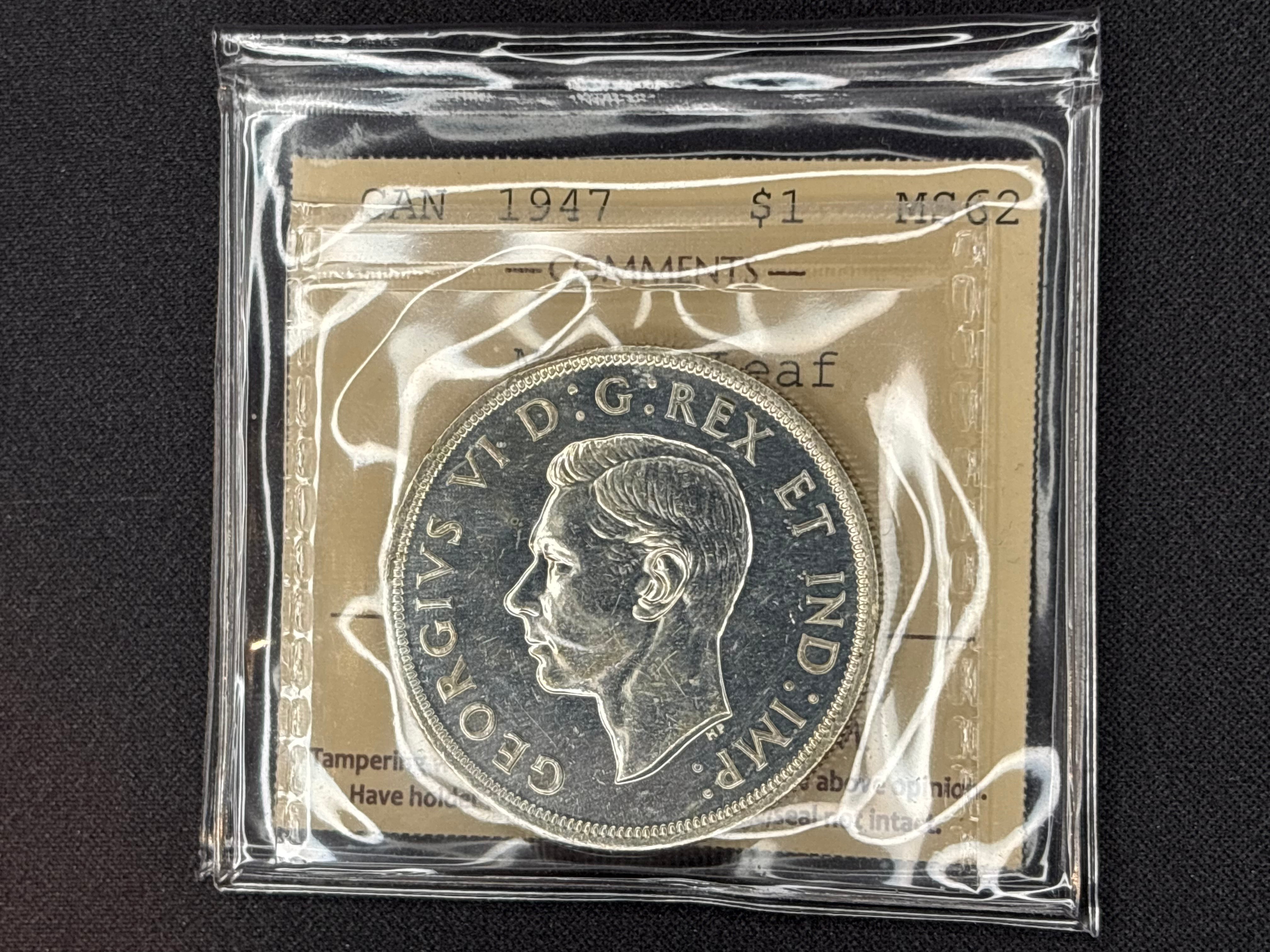 Key date Canadian Silver Coin - Dollar - 1947 ML MS62 ICCS