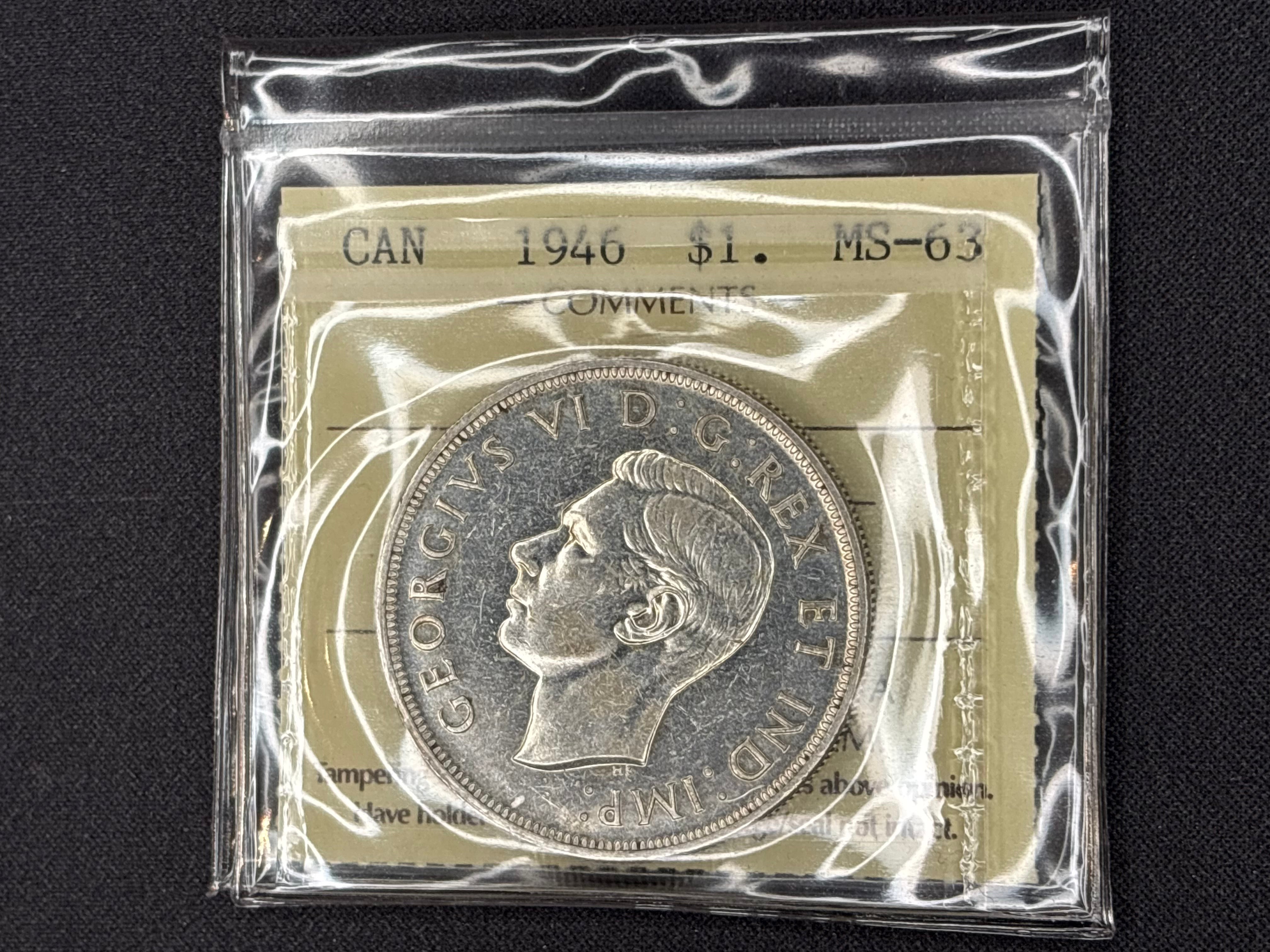 Canadian Silver Coin - Dollar - 1946 MS63 ICCS