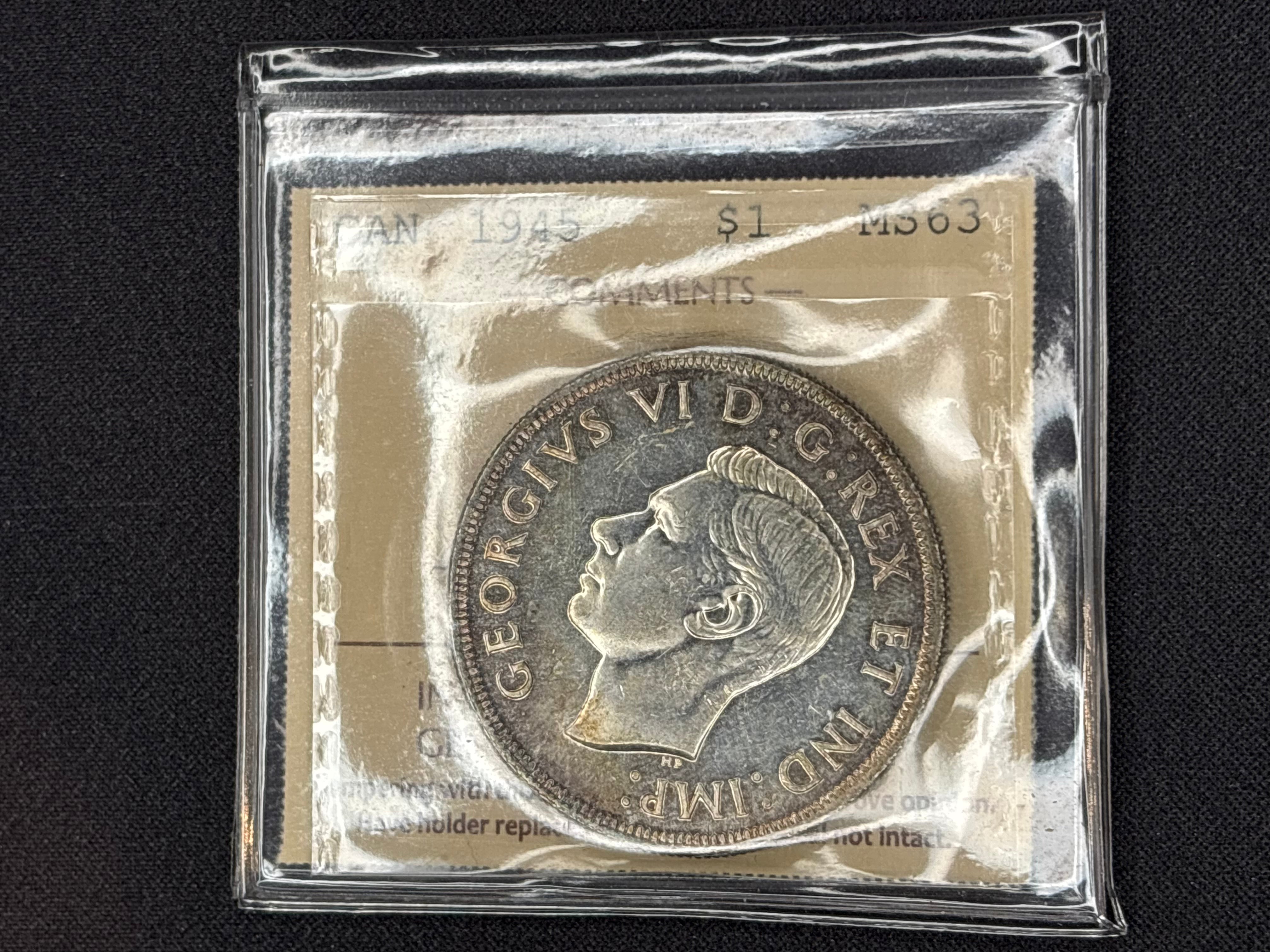Canadian Silver Coin - Dollar - 1945 MS63 ICCS