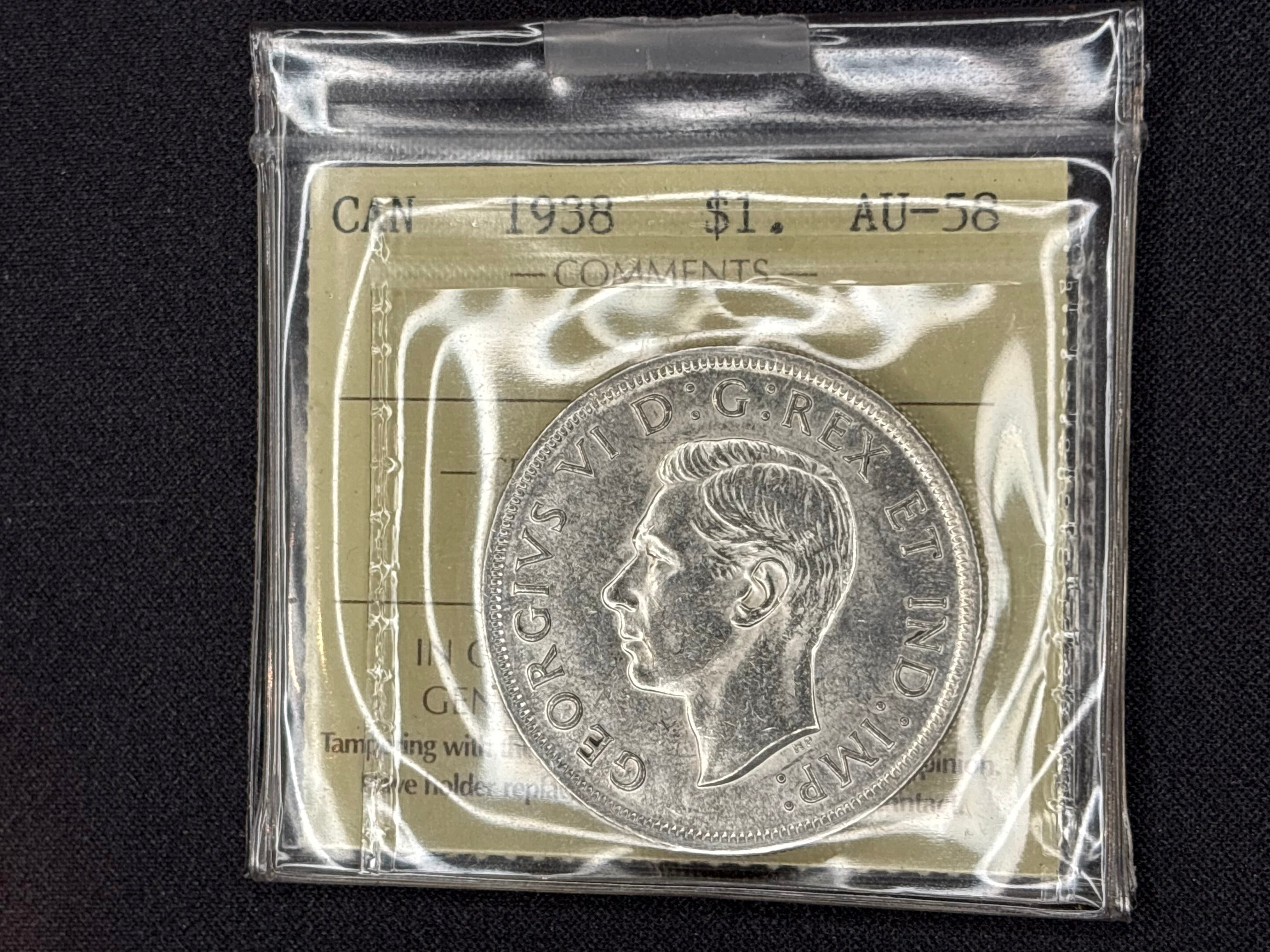 Canadian Silver Coin - Dollar - 1938 AU58 ICCS