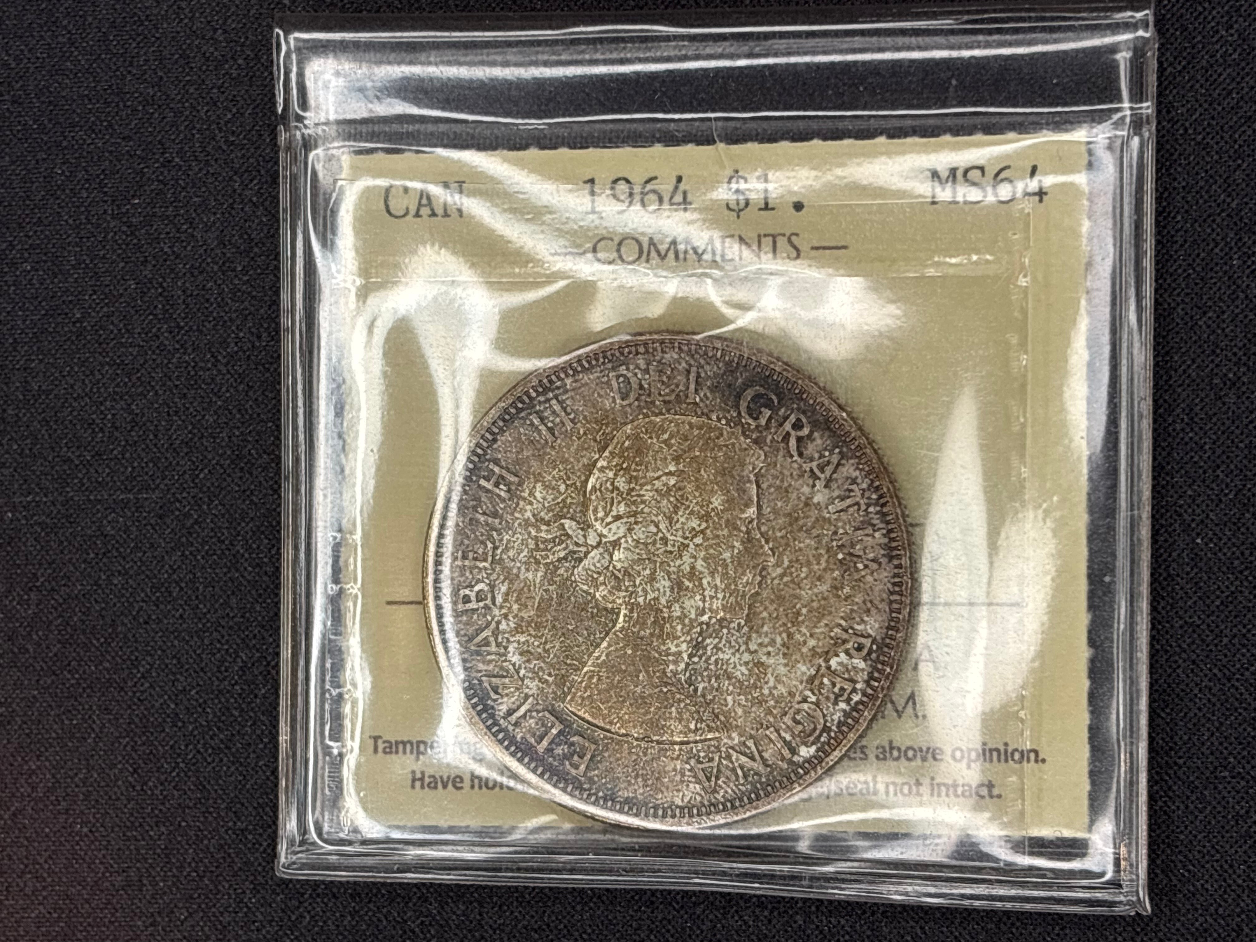Canadian Silver Coin - Dollar - 1964 MS64 ICCS