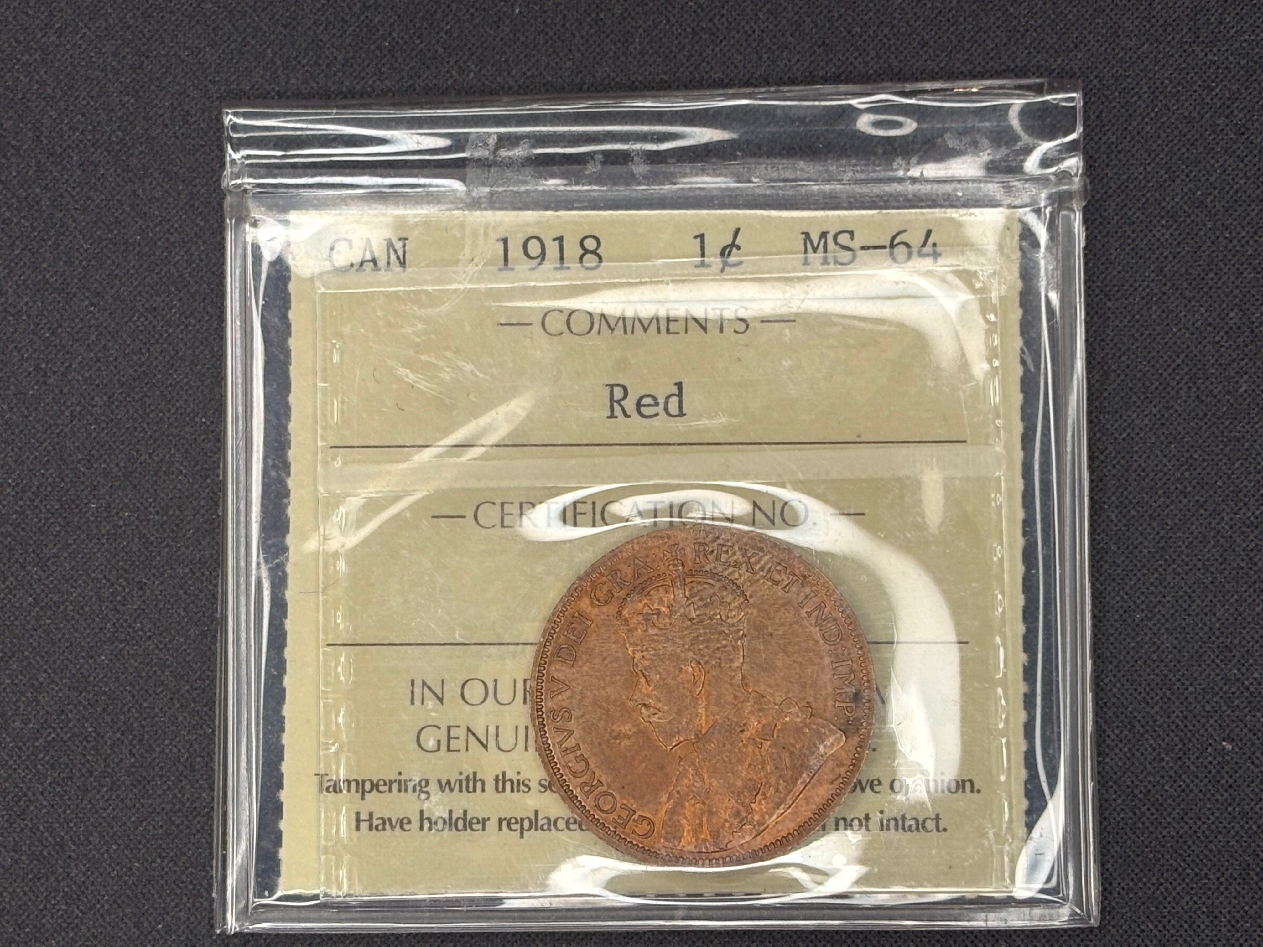 Canadian Coin - Penny - 1918 Red - MS64 ICCS