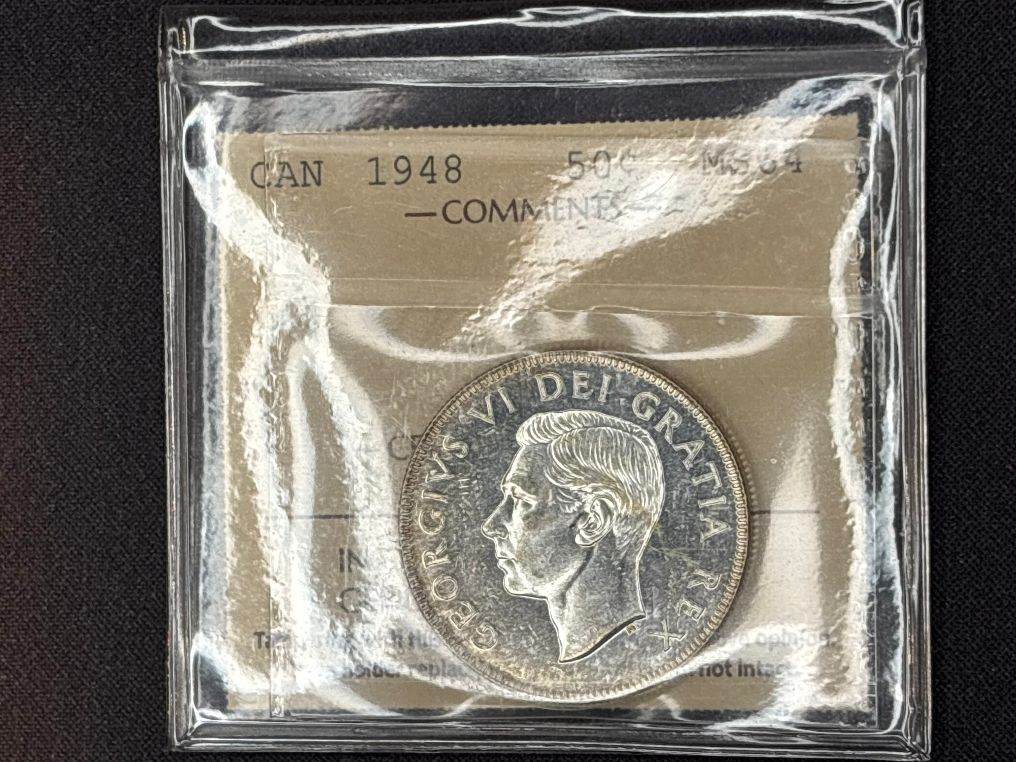 Key date - Canadian Silver Coin - 50 cents - 1948 - MS64 ICCS