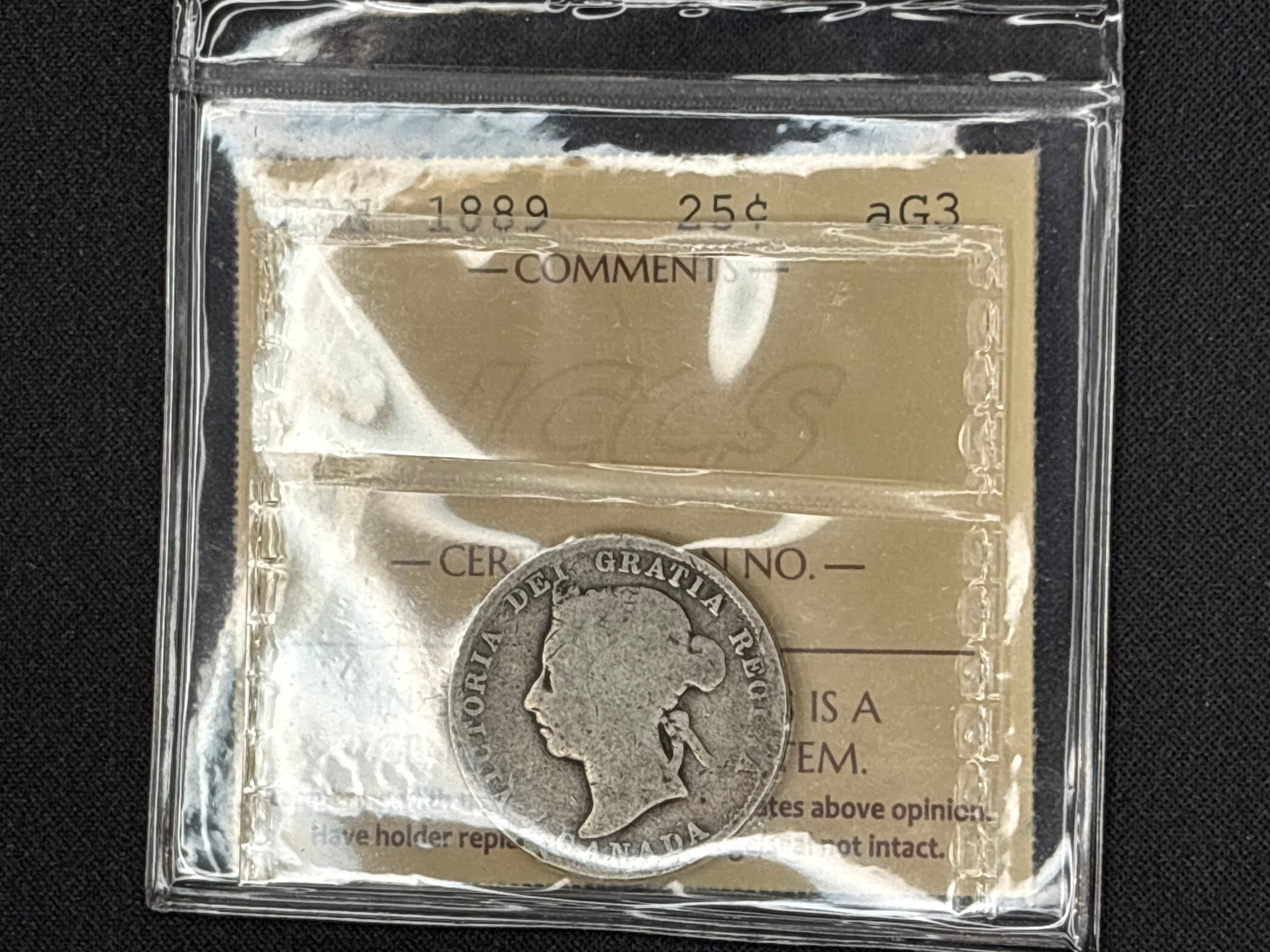Key date Canadian Silver Coin - 25 cents - 1889 AG3 ICCS
