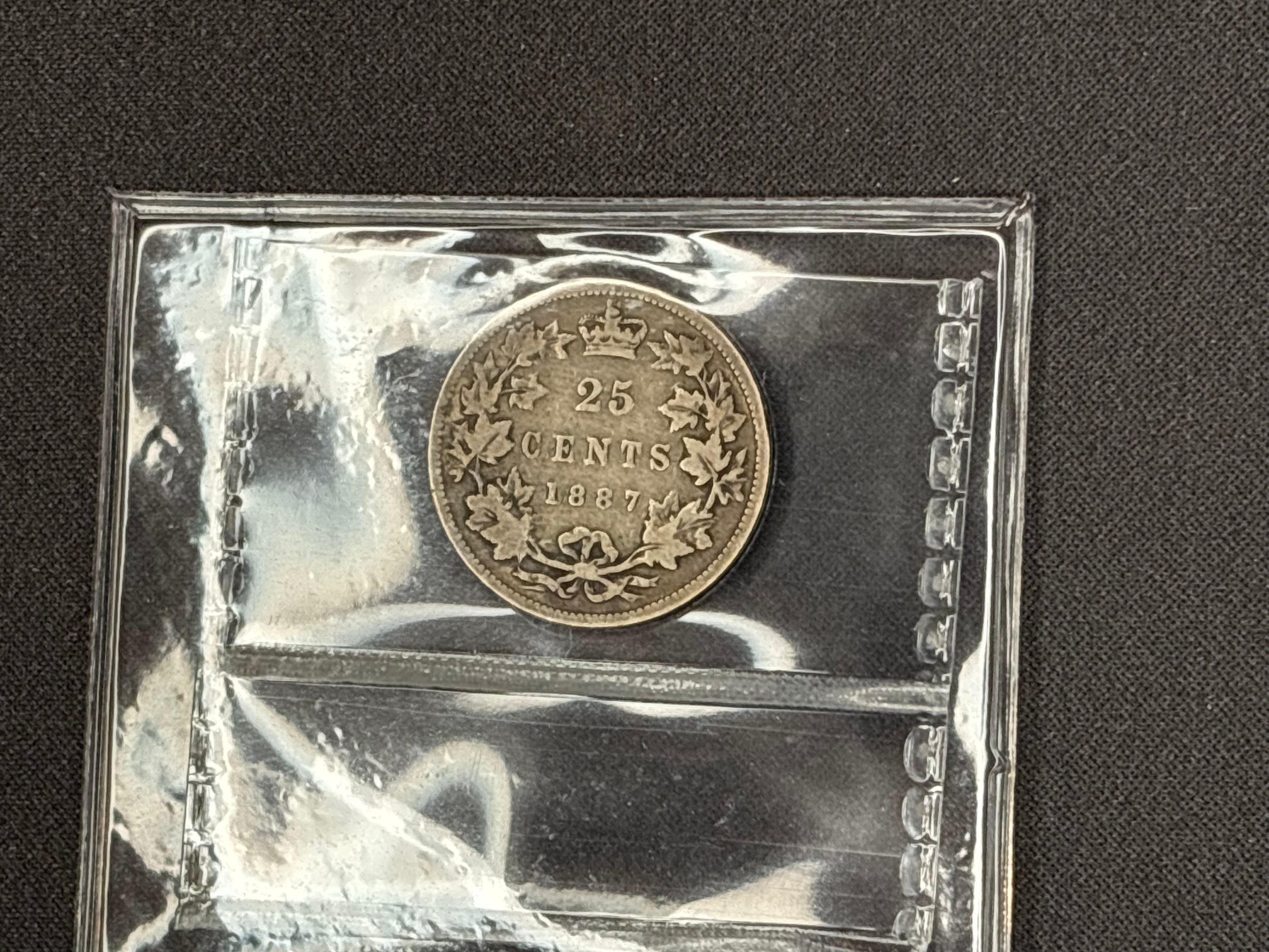 Canadian Silver Coin - 25 cents - 1887 VG8 ICCS
