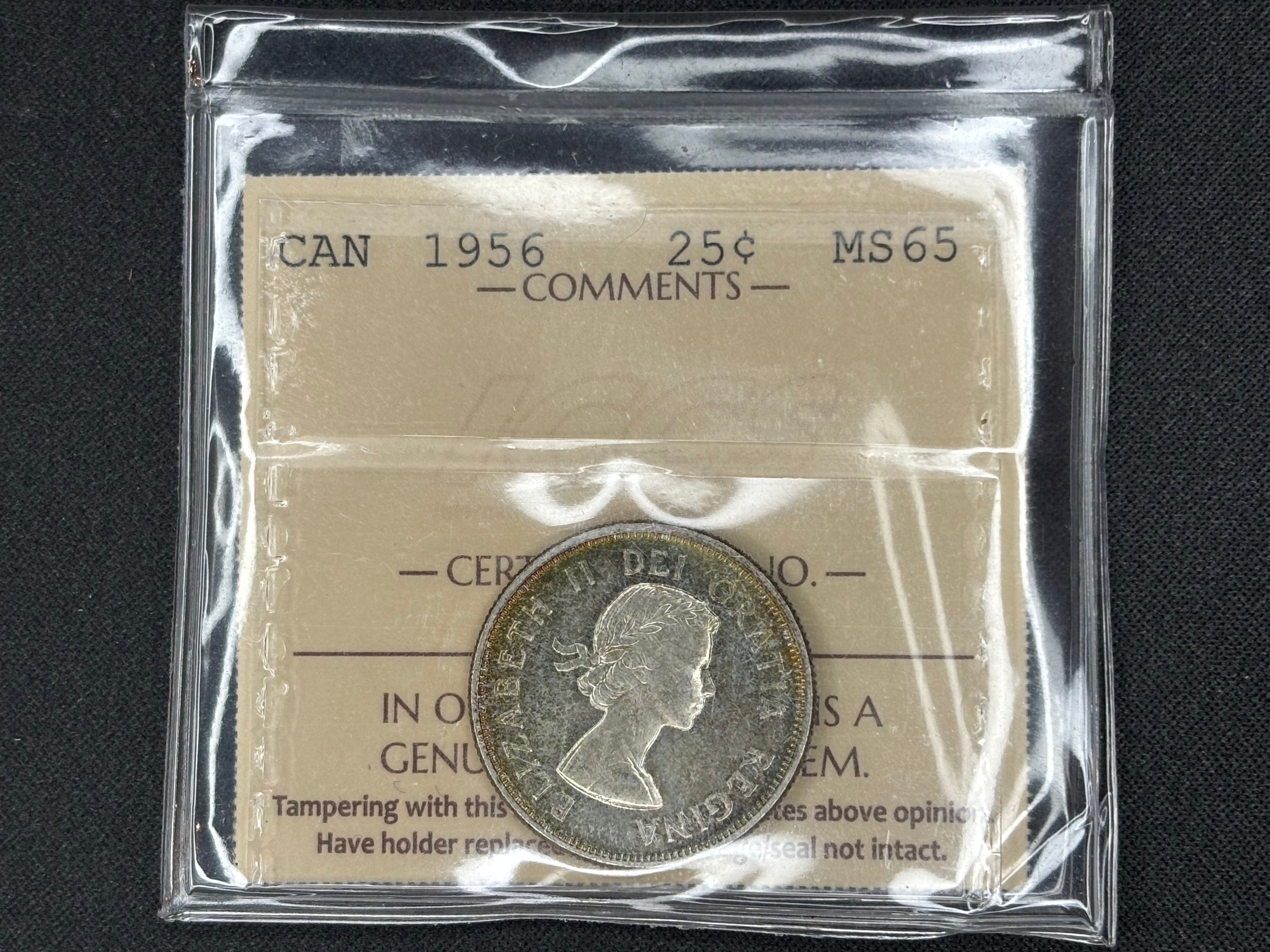 Canadian Silver Coin - 25 cents - 1956 - MS65 ICCS