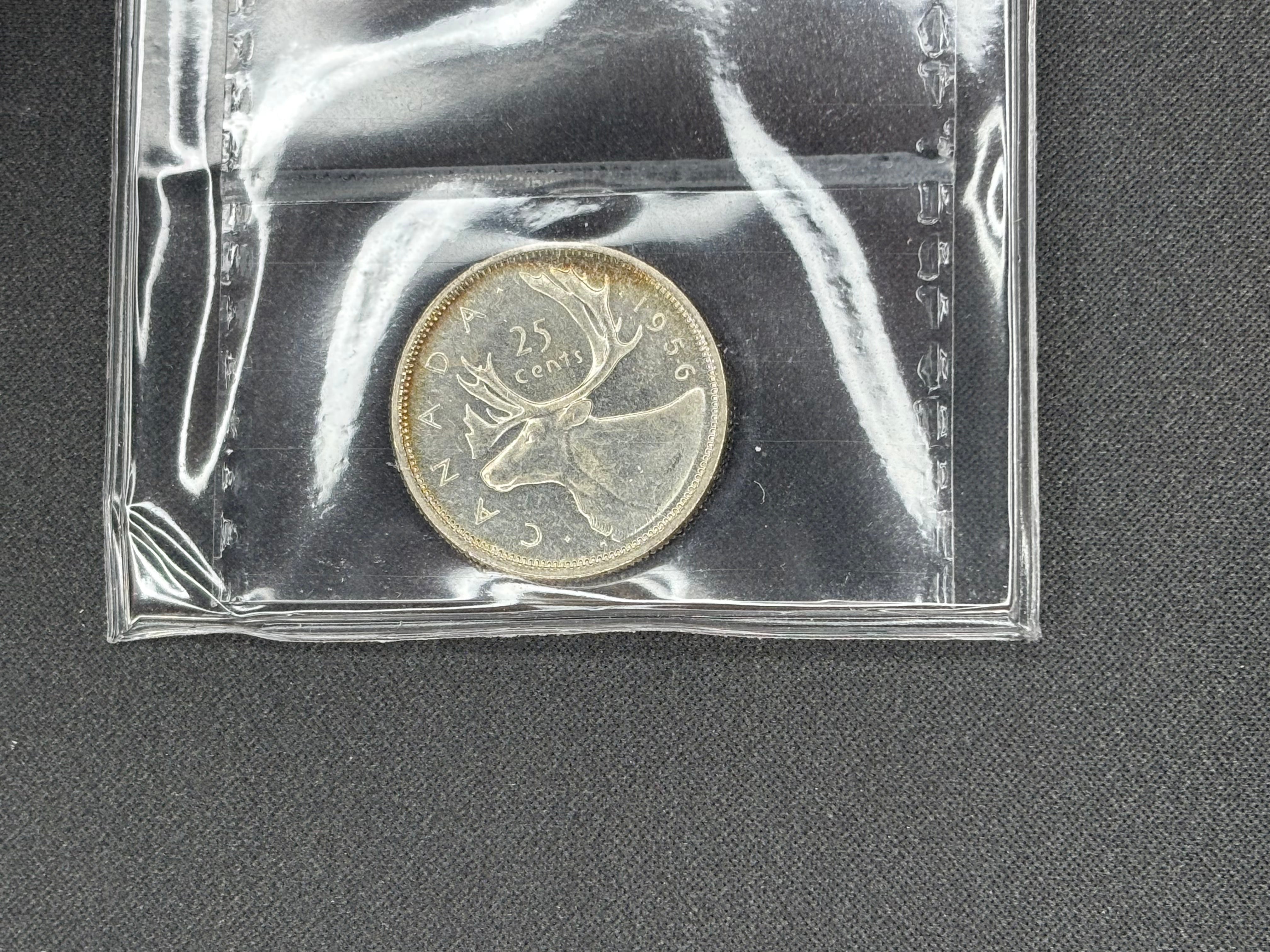 Canadian Silver Coin - 25 cents - 1956 - MS65 ICCS