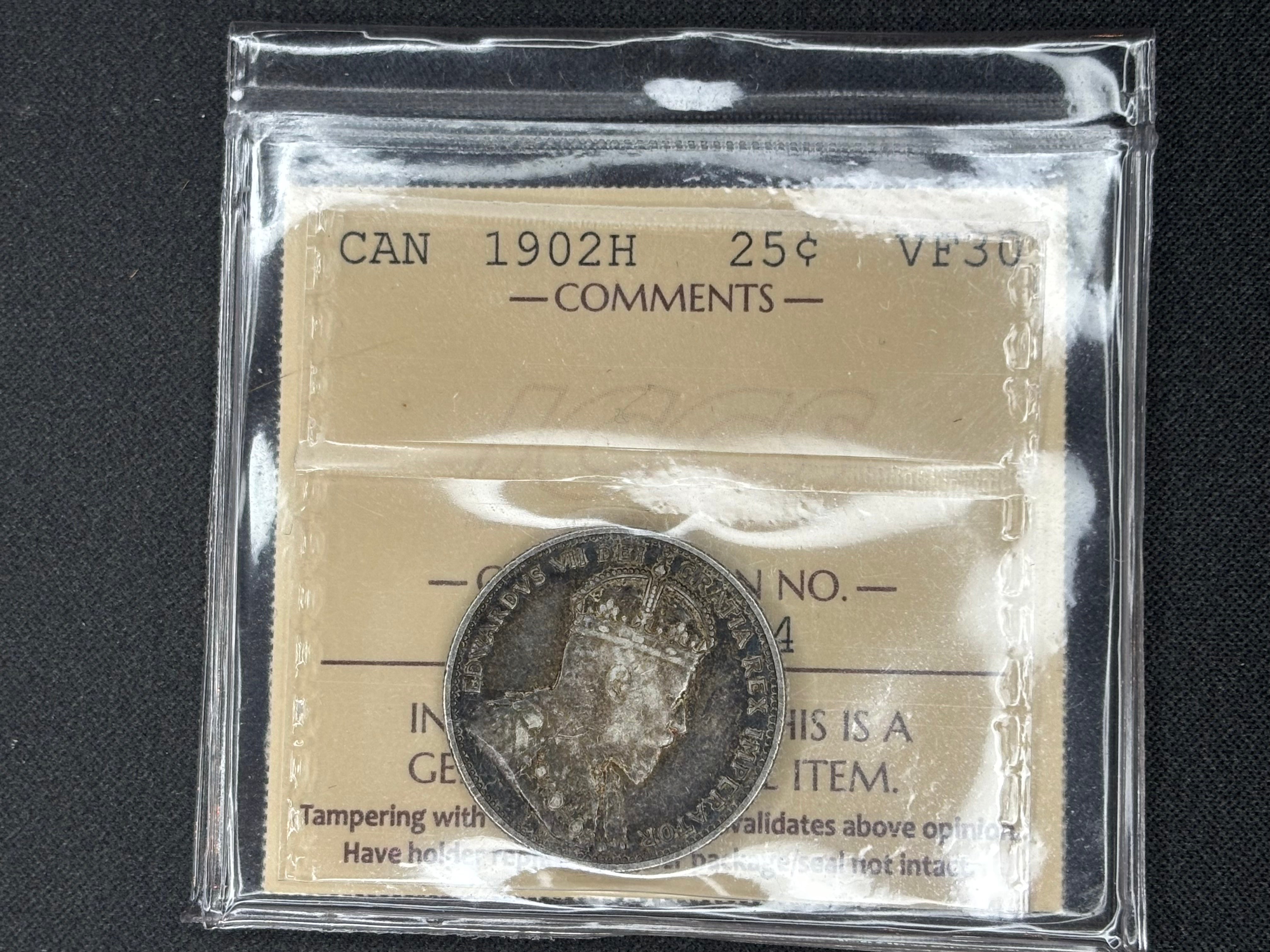 Canadian Silver Coin - 25 cents - 1902H - VF30 ICCS