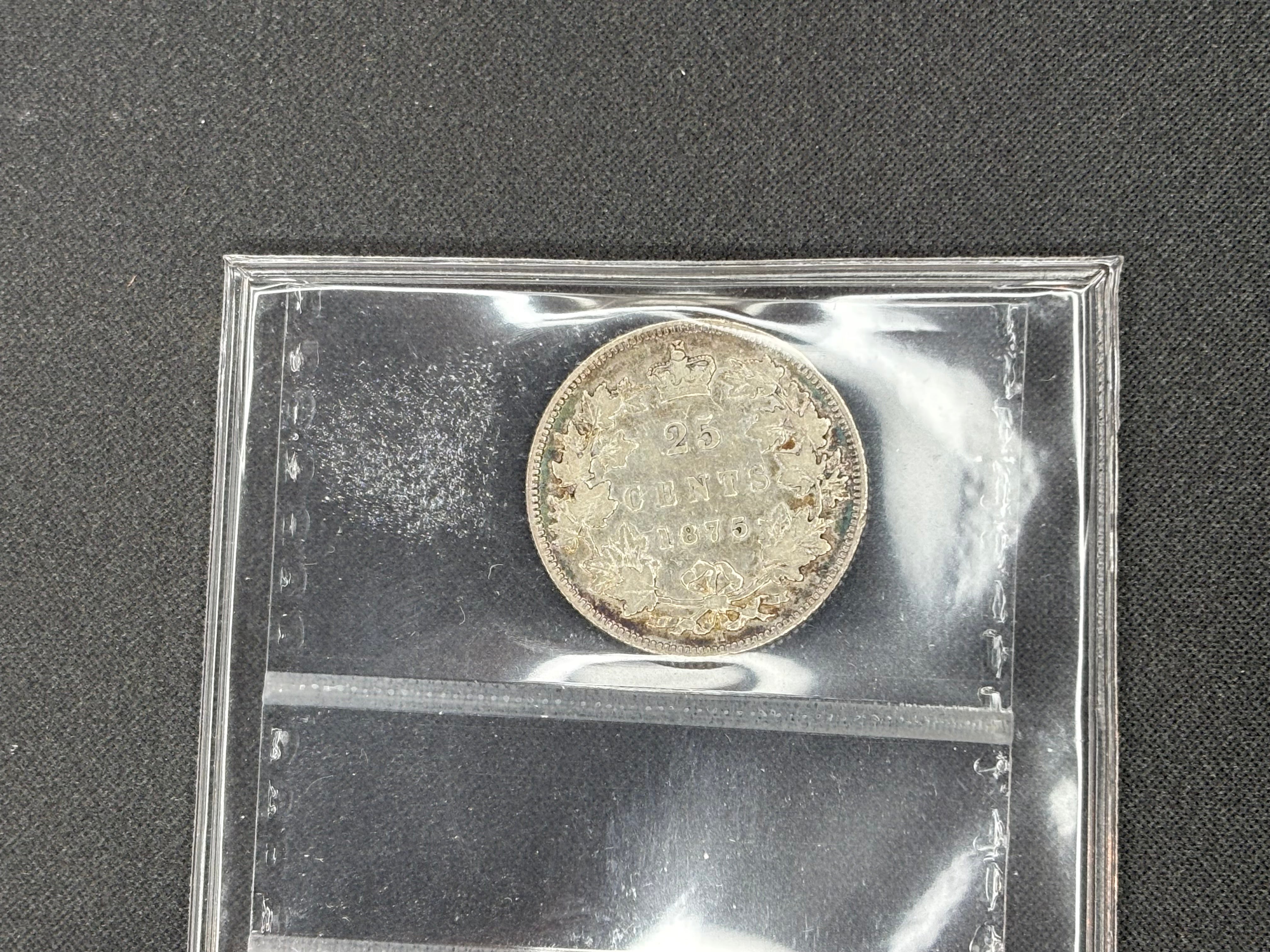 Canadian Silver Coin - 25 cents - 1875H B5 - VG8 ICCS