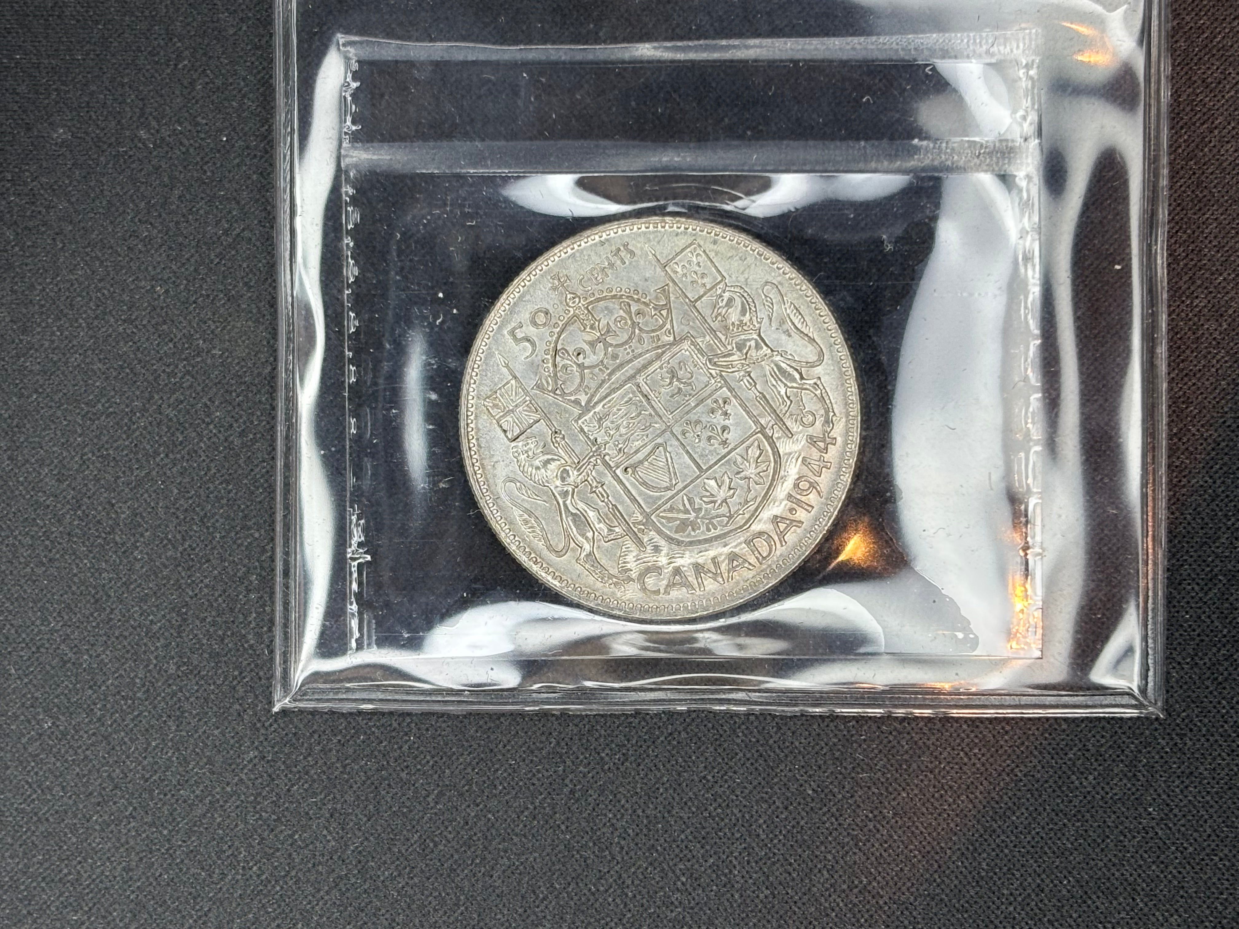 Canadian Silver Coin - 50 cents - 1944 Far - MS60 ICCS