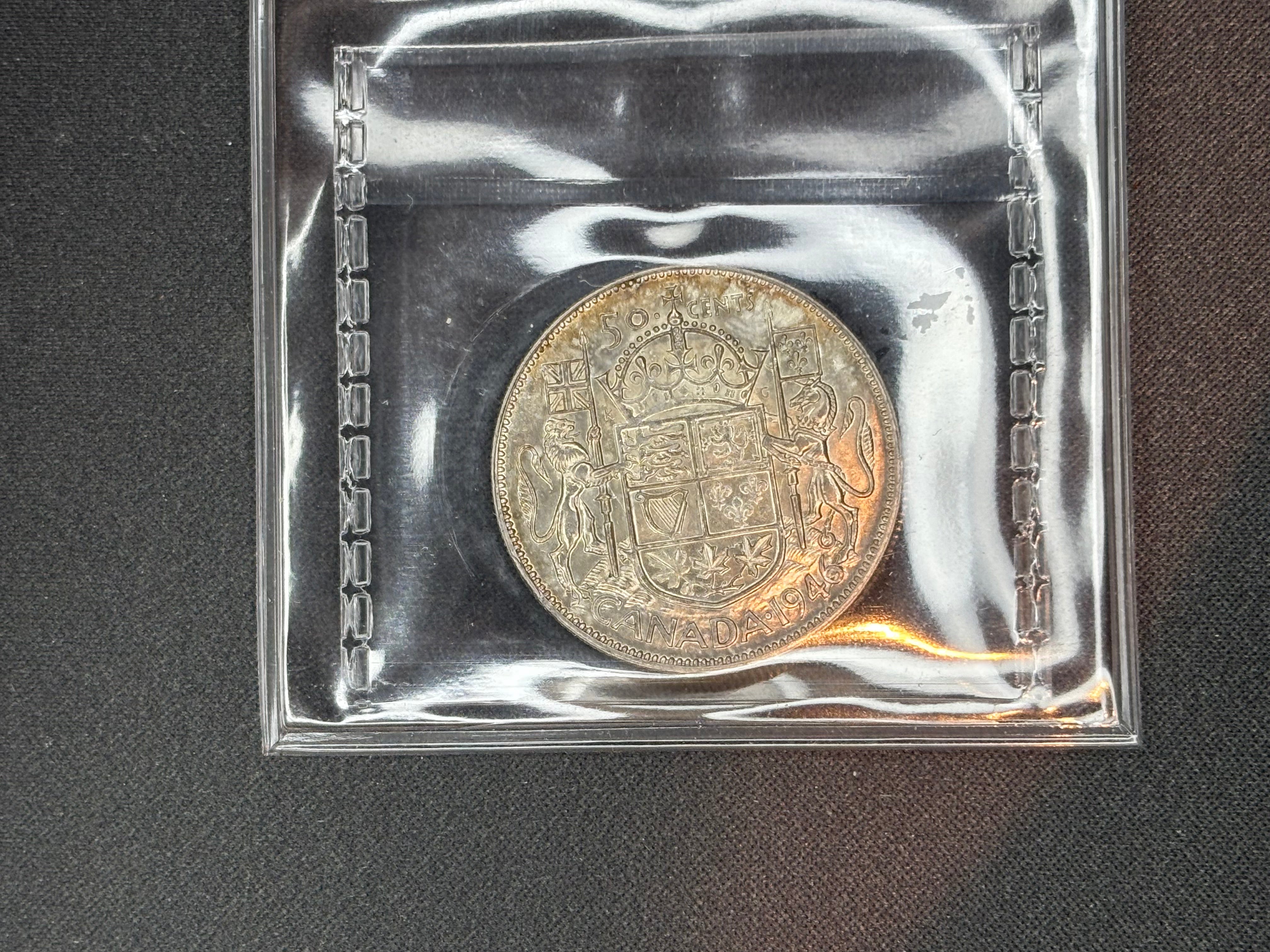 Canadian Silver Coin - 50 cents - 1946 Design - AU50 ICCS