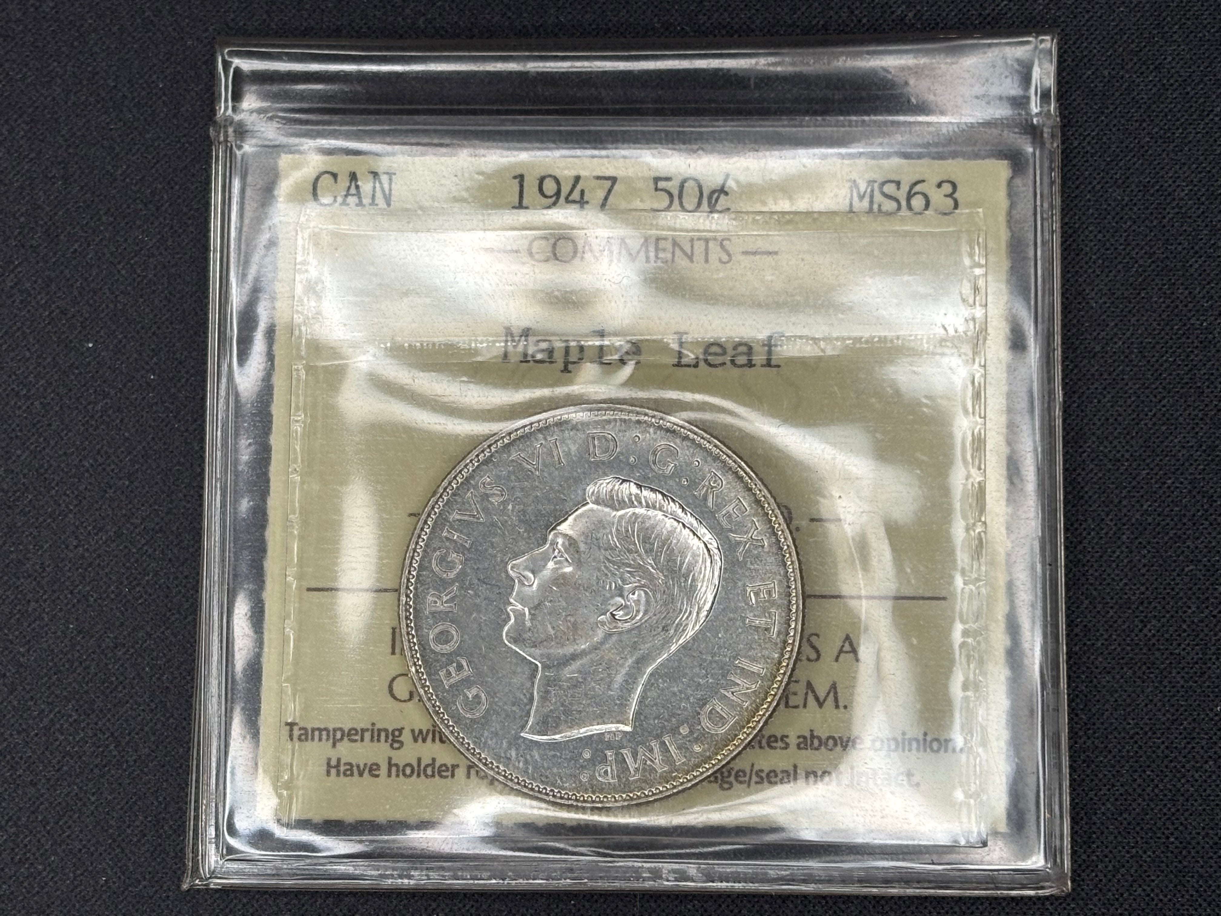 Canadian Silver Coin - 50 cents - 1947 ML - MS63 ICCS