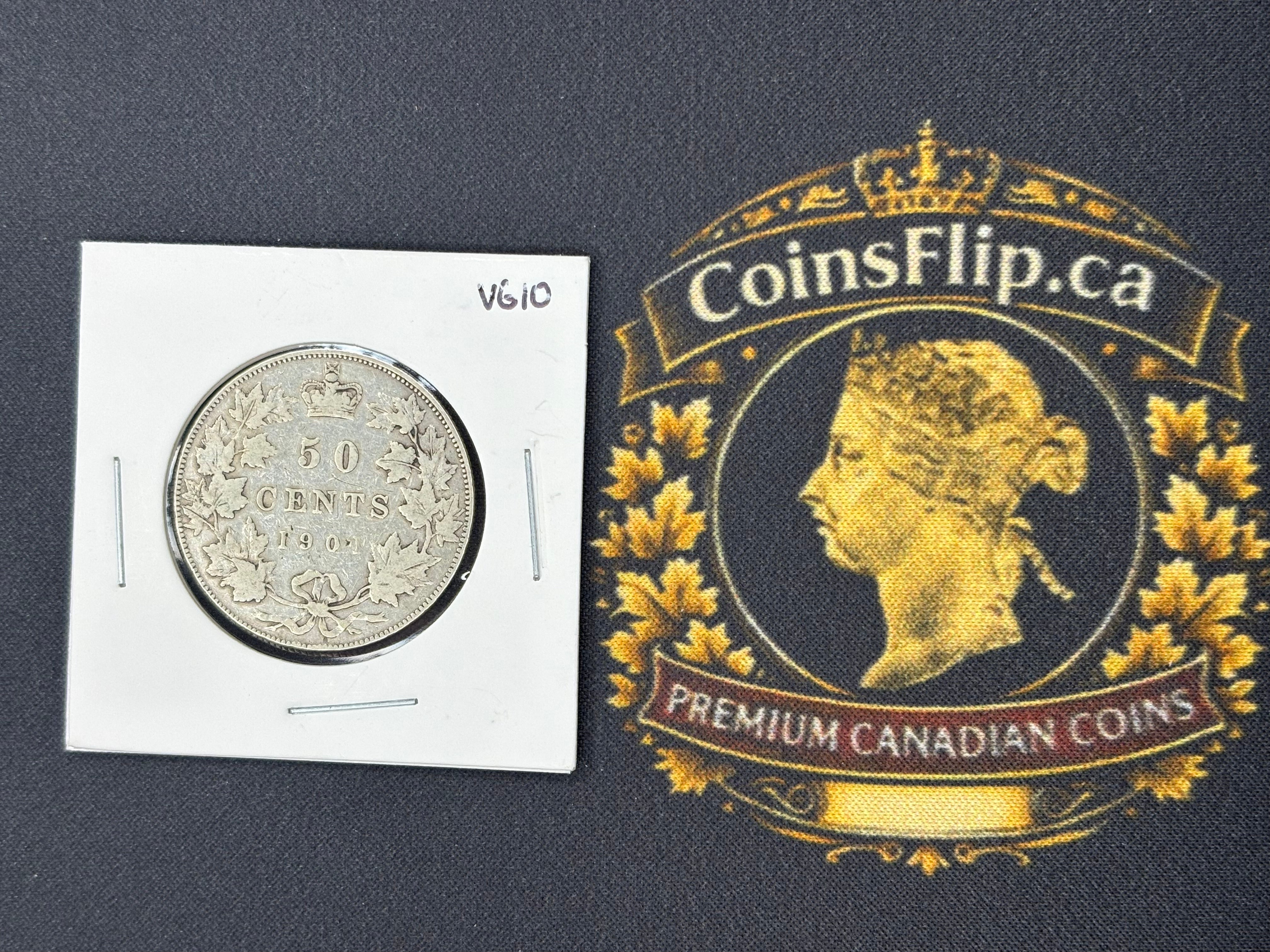 Canadian Silver Coin - 50 cents - 1901 Raw VG10