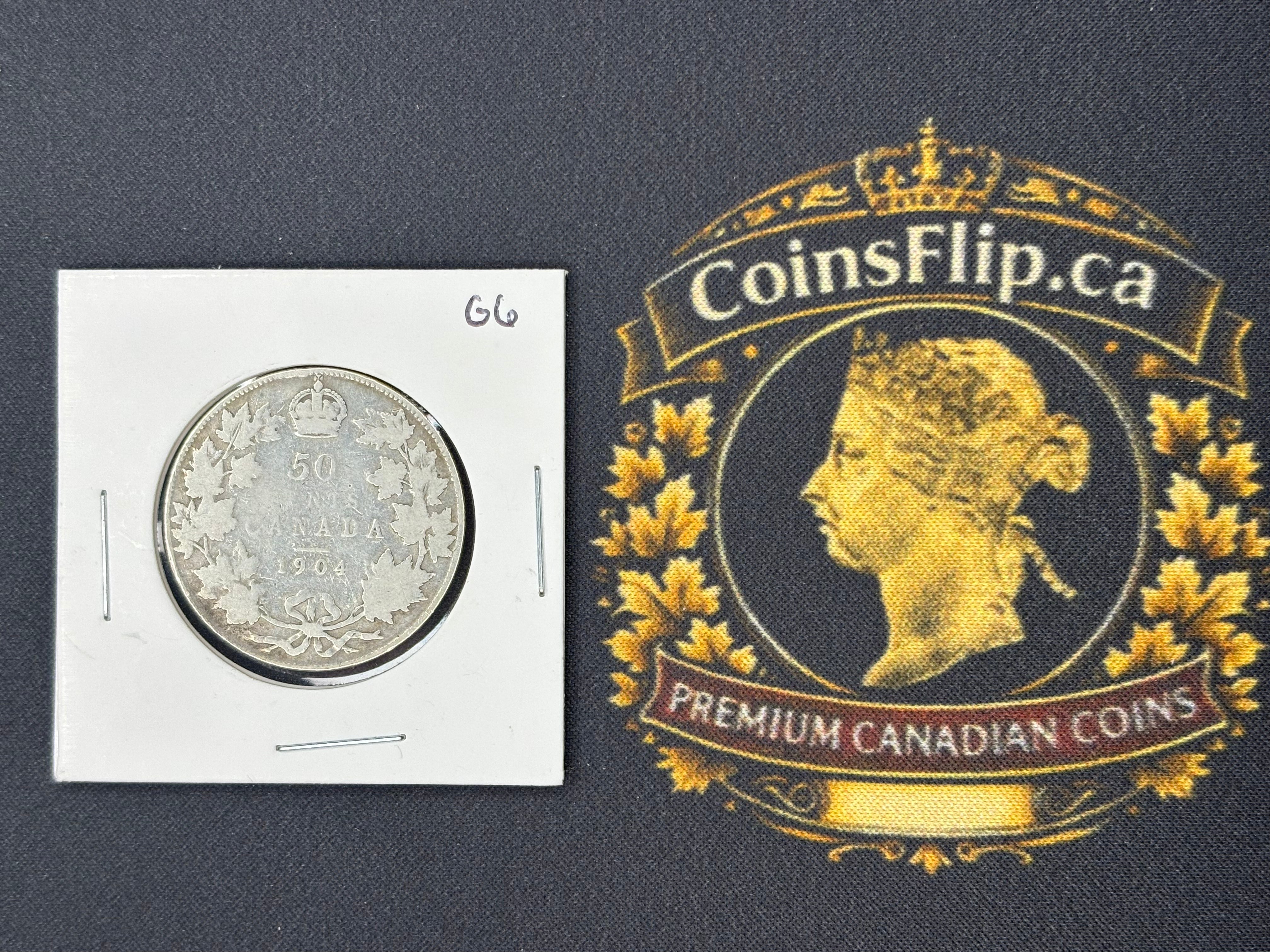 Key date Canadian Silver Coin - 50 cents - 1904 Raw G6