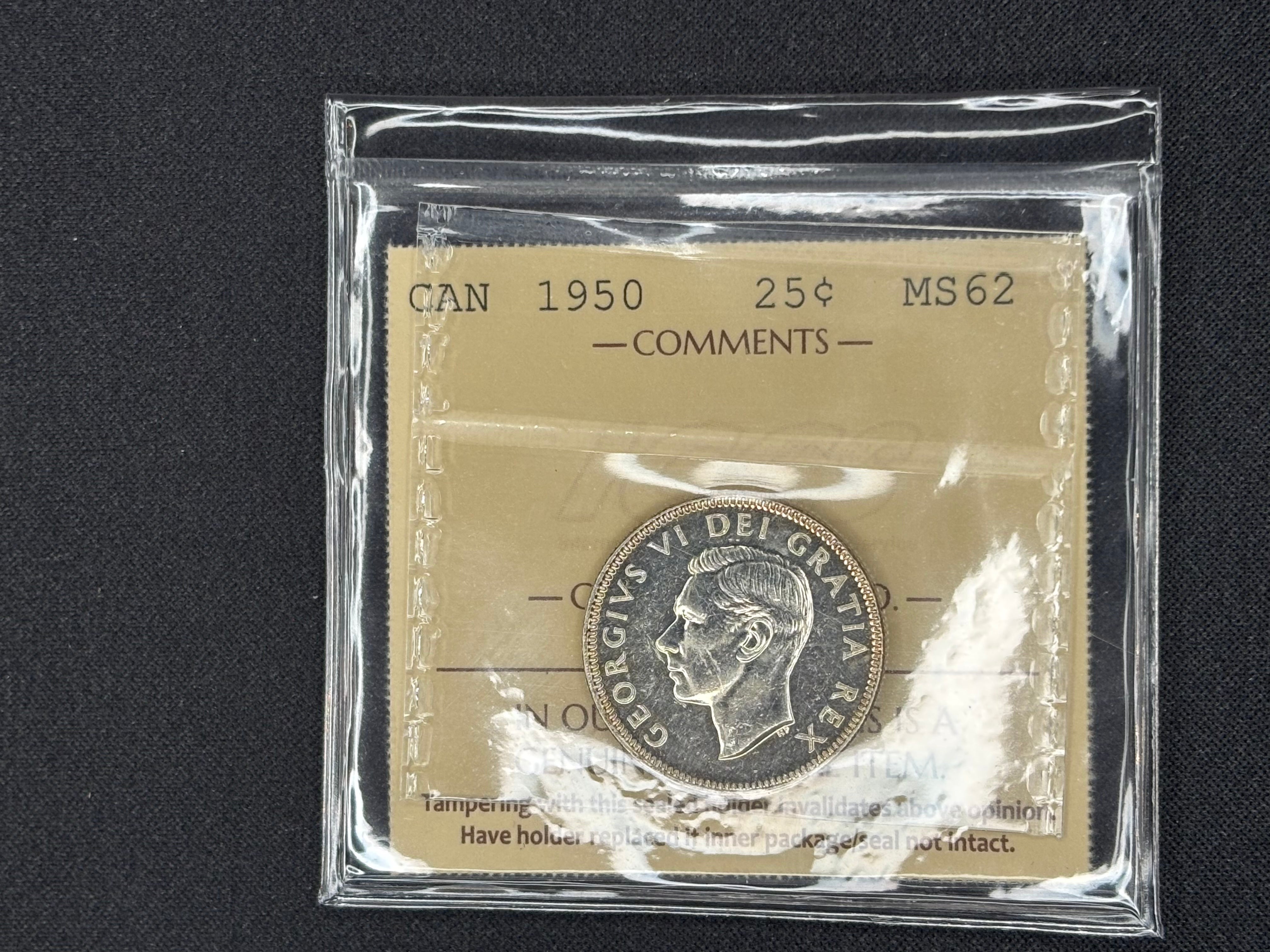 Canada Silver Coin - 25 cents - 1950- MS62 ICCS