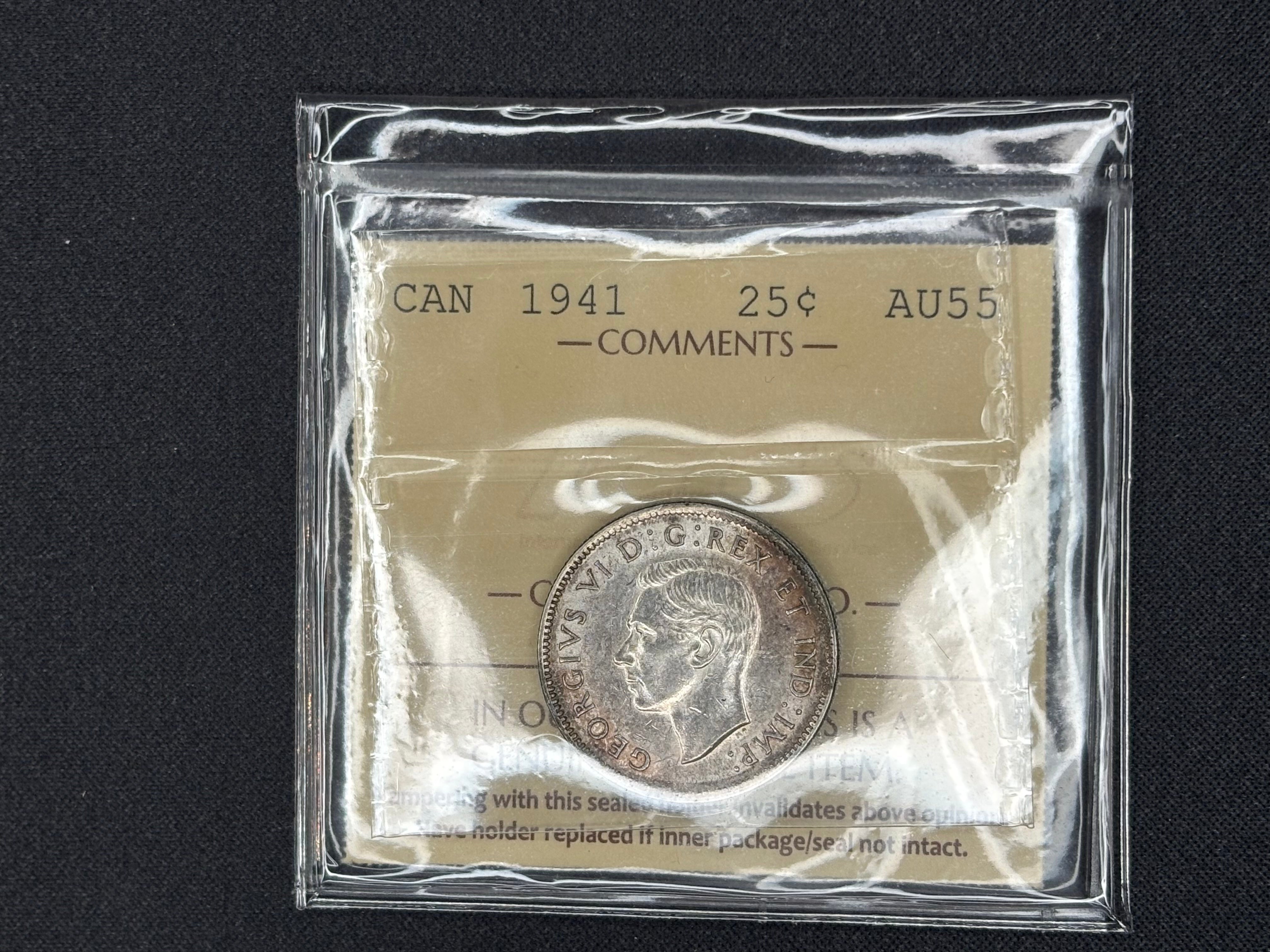 Canadian Silver Coin - 25 cents - 1941- AU55 ICCS