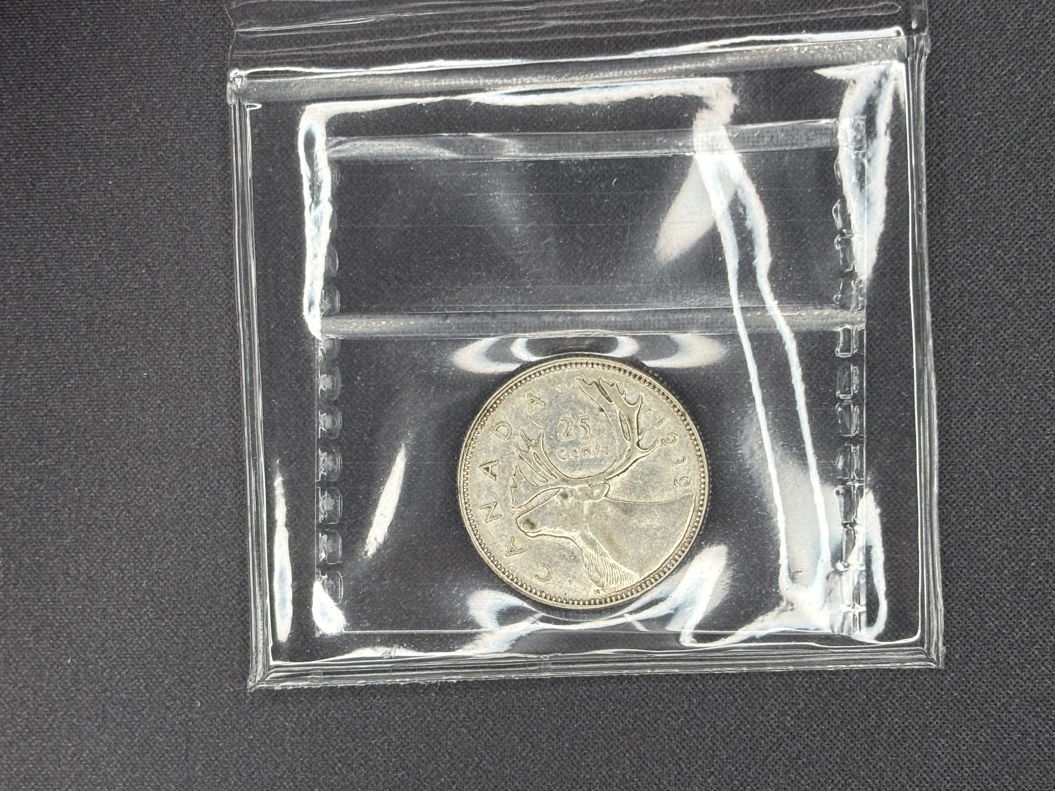 Canadian Silver Coin - 25 cents - 1939 Scratch - AU50 ICCS