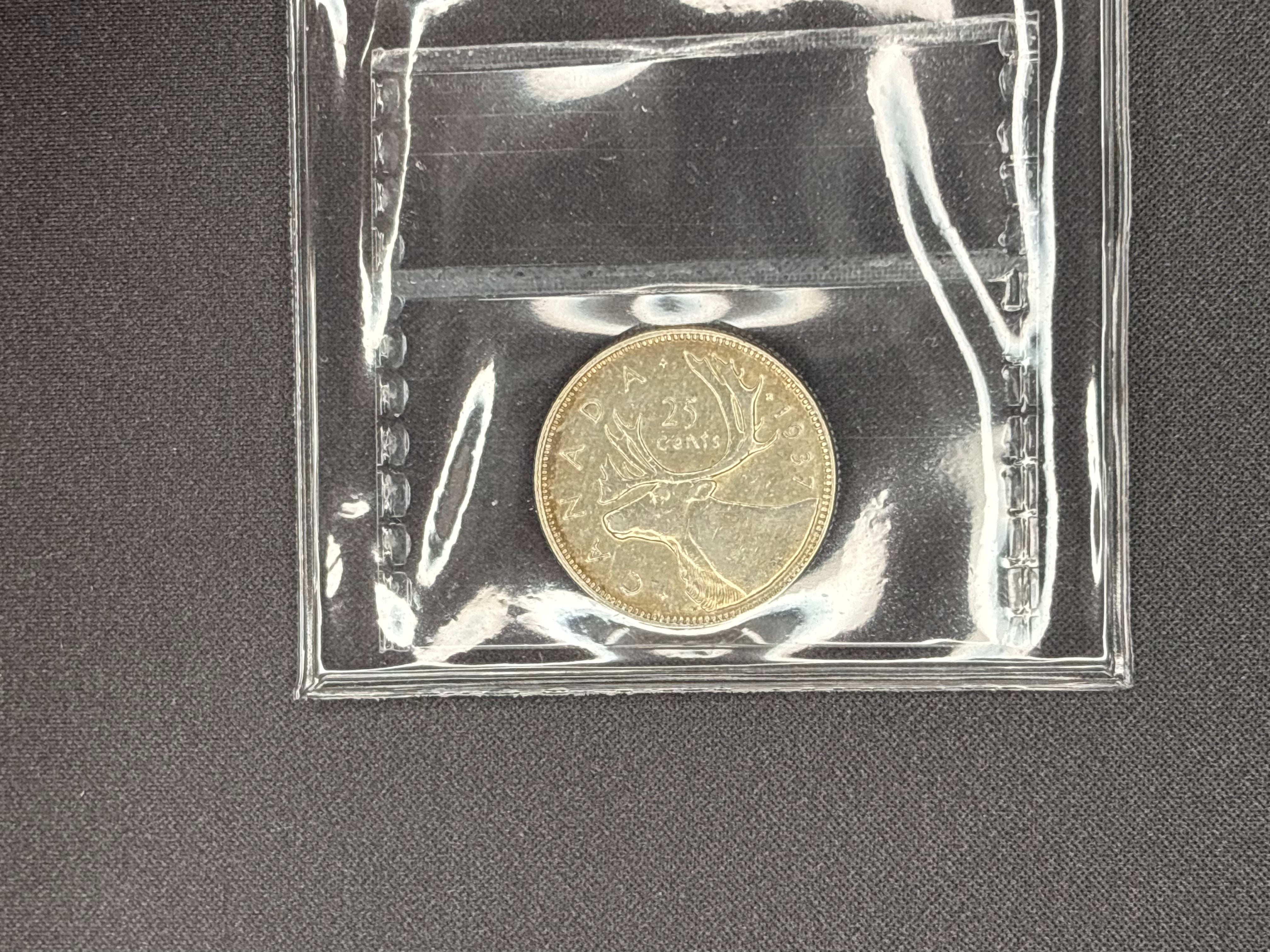 Canada Silver Coin - 25 cents - 1937 Cleaned- AU50 ICCS