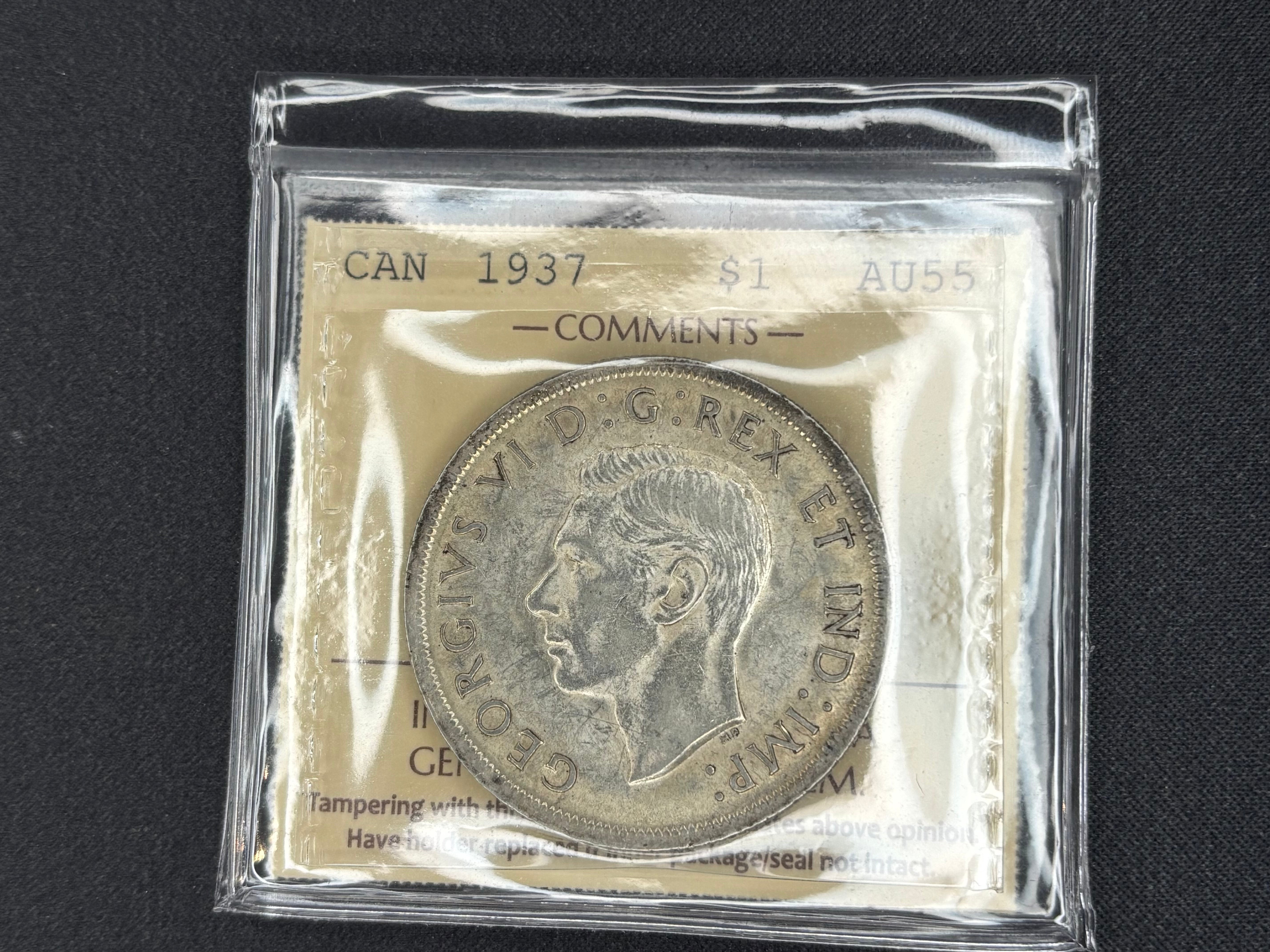 Canadian Silver Coin - Dollar- 1937 AU55 ICCS