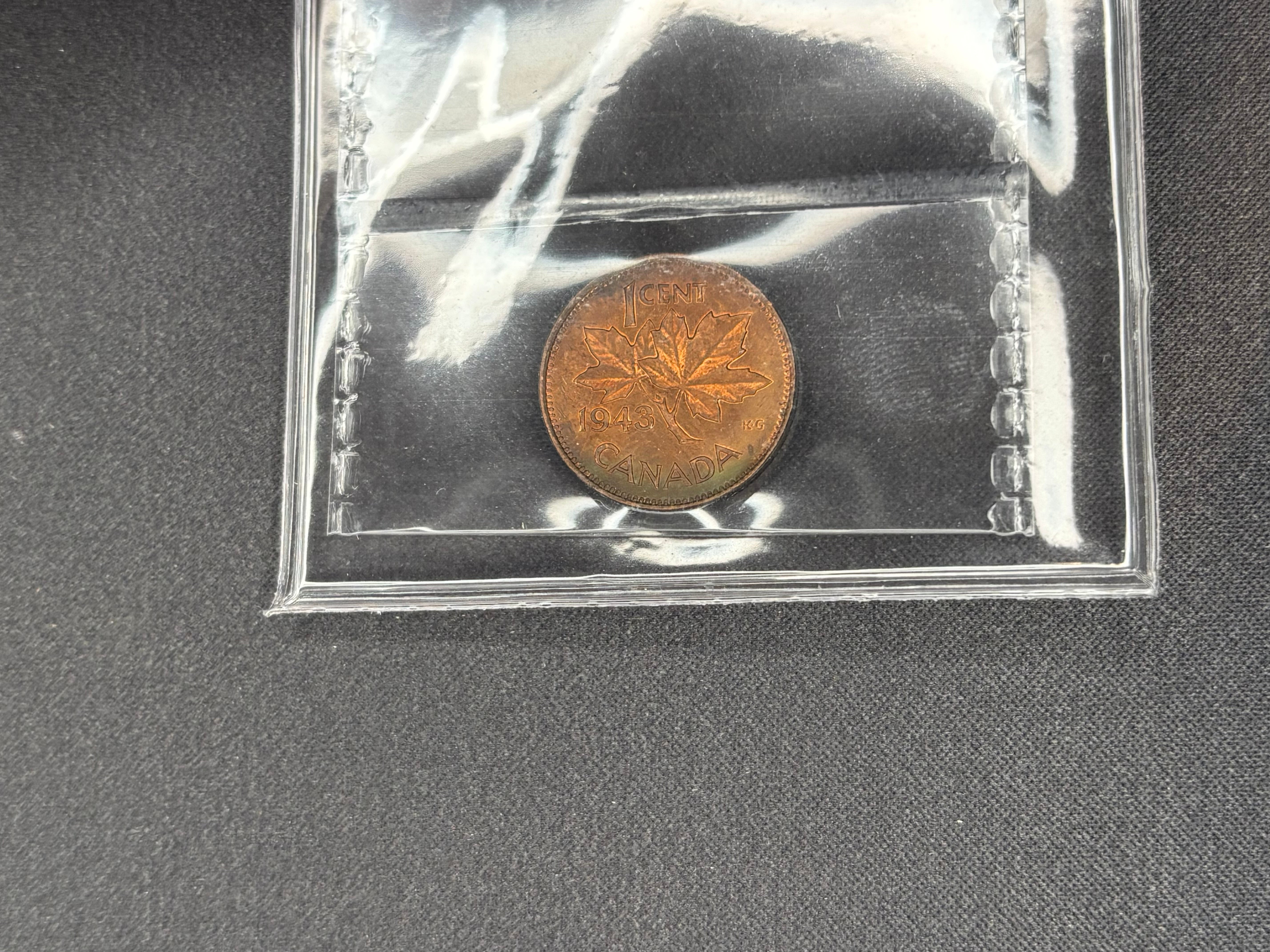 Canadian Coin - Penny - 1943 Red & Brown - MS64 ICCS