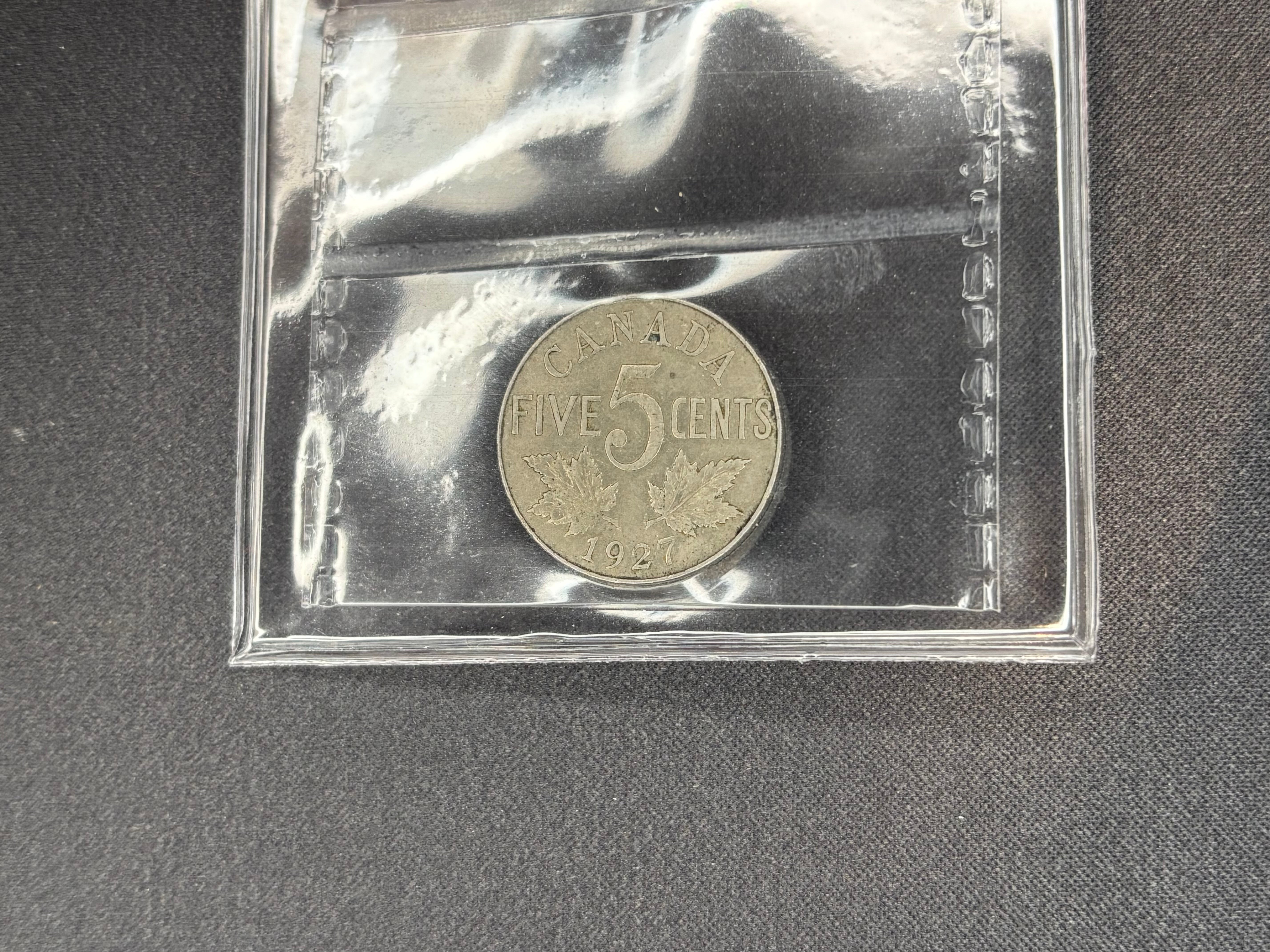 Canadian Nickel Coin - 5 cent - 1927 - EF45 ICCS