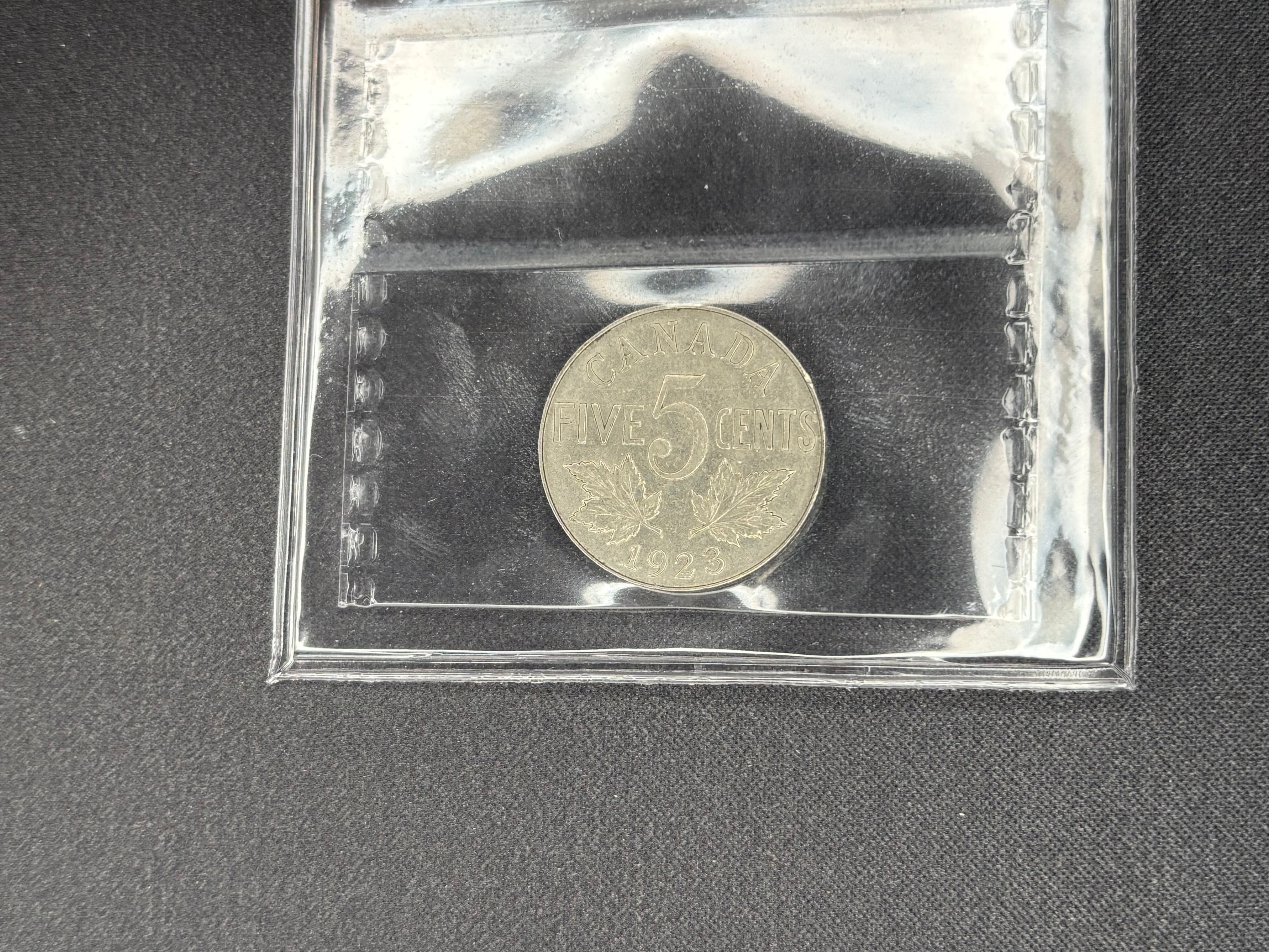 Canadian Nickel Coin - 5 cent - 1923 - EF45 ICCS