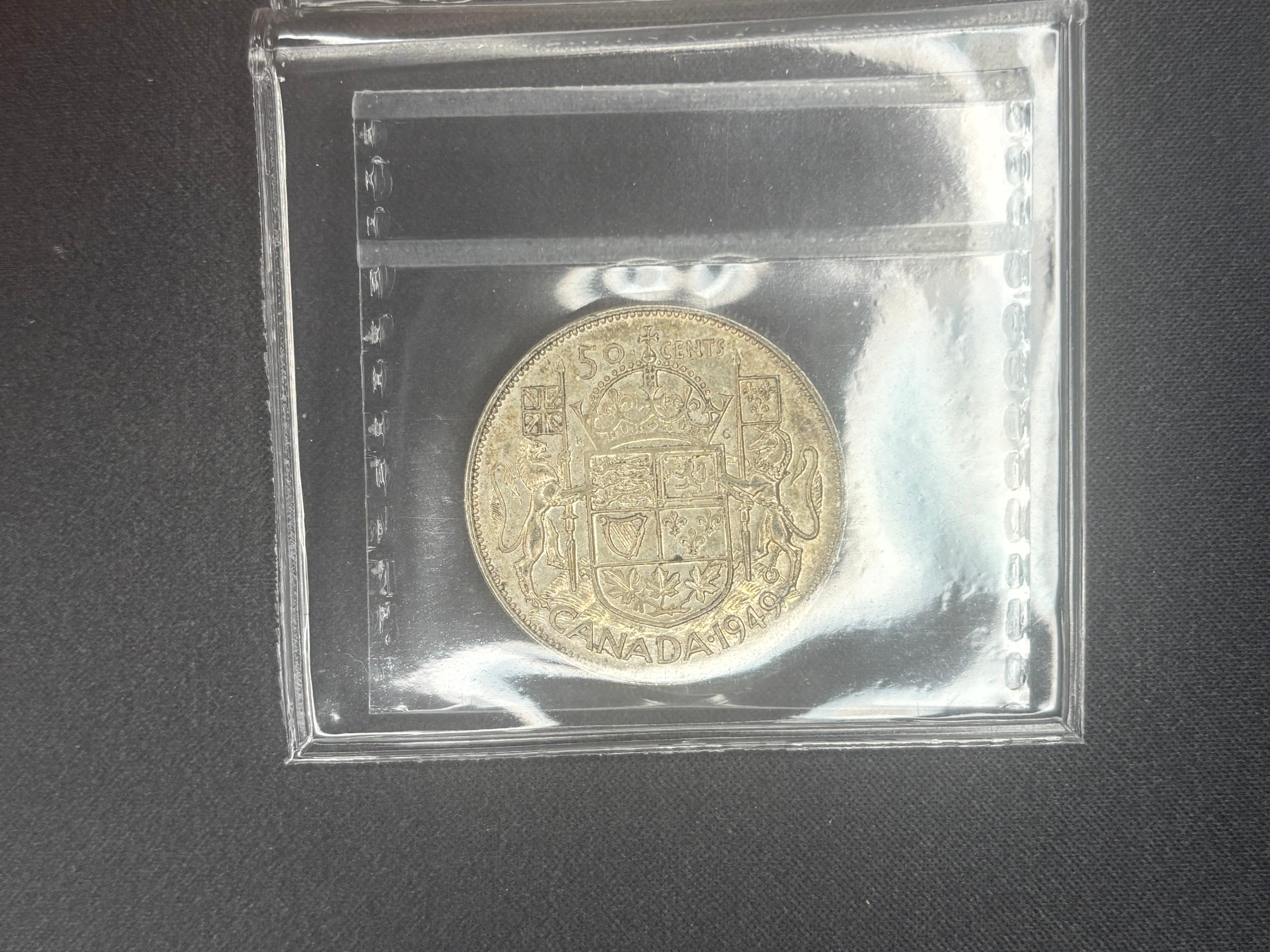 Canada Silver Coin - 50 cents - 1949 Hoof - AU50 ICCS